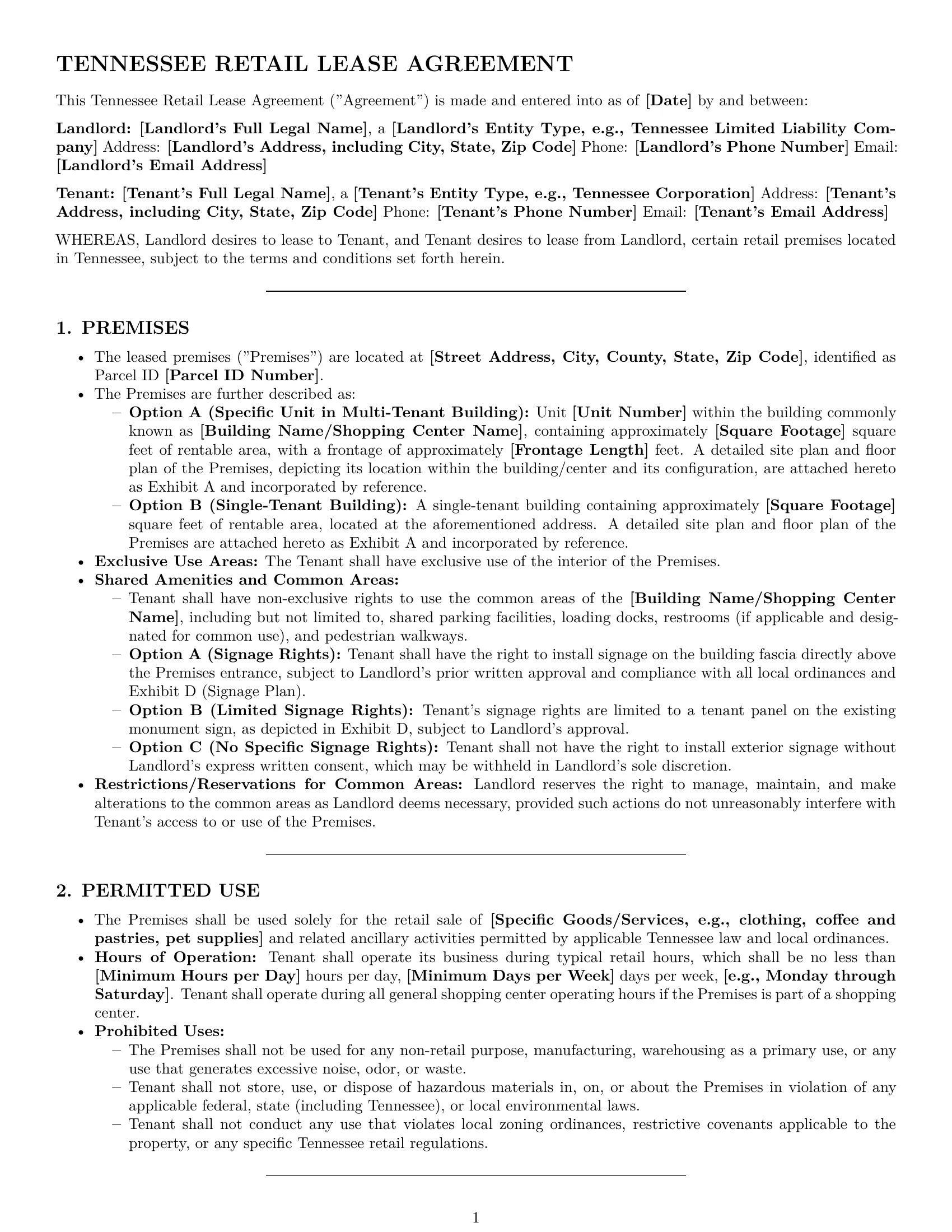 Preview page 1 of Pro Tennessee retail lease agreement template