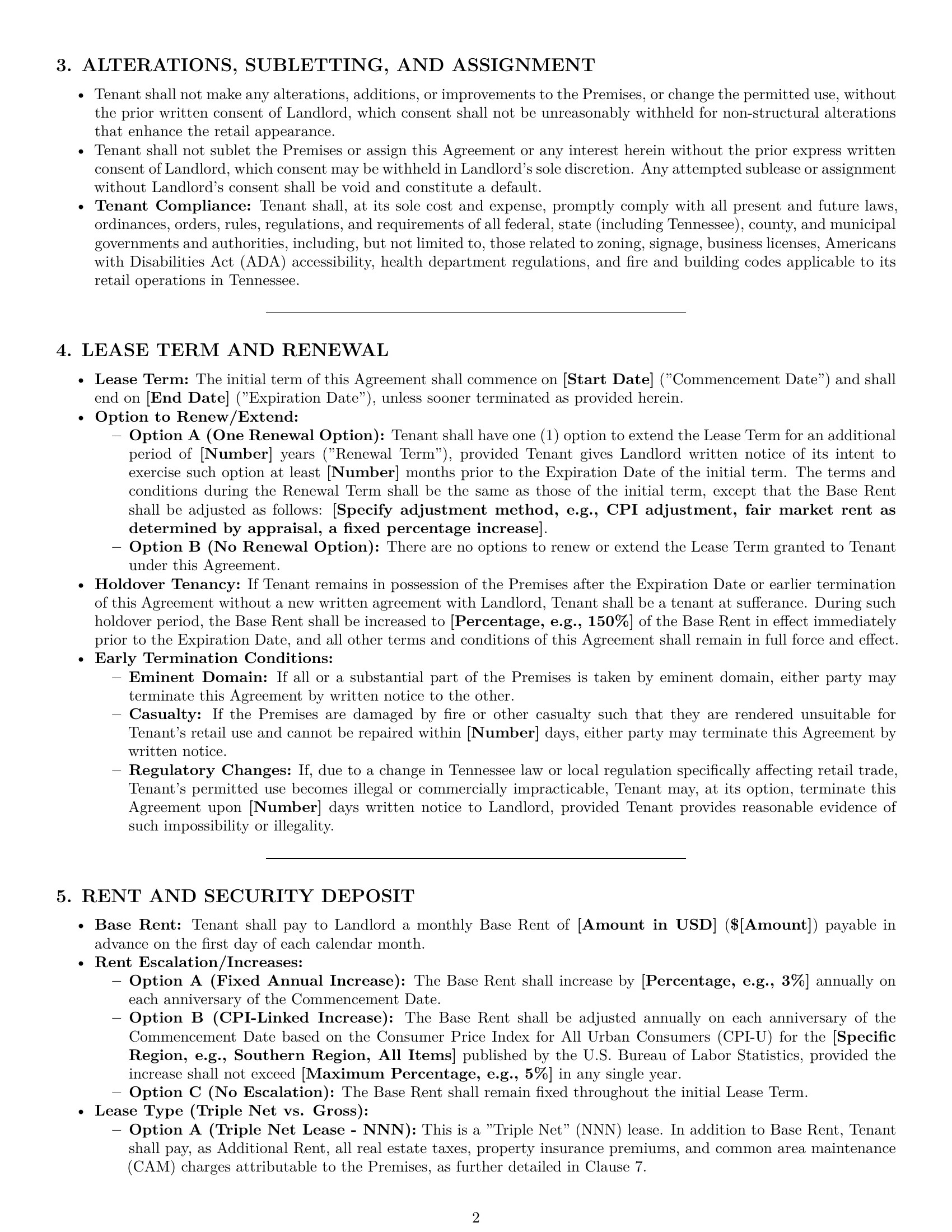 Preview page 2 of Pro Tennessee retail lease agreement template