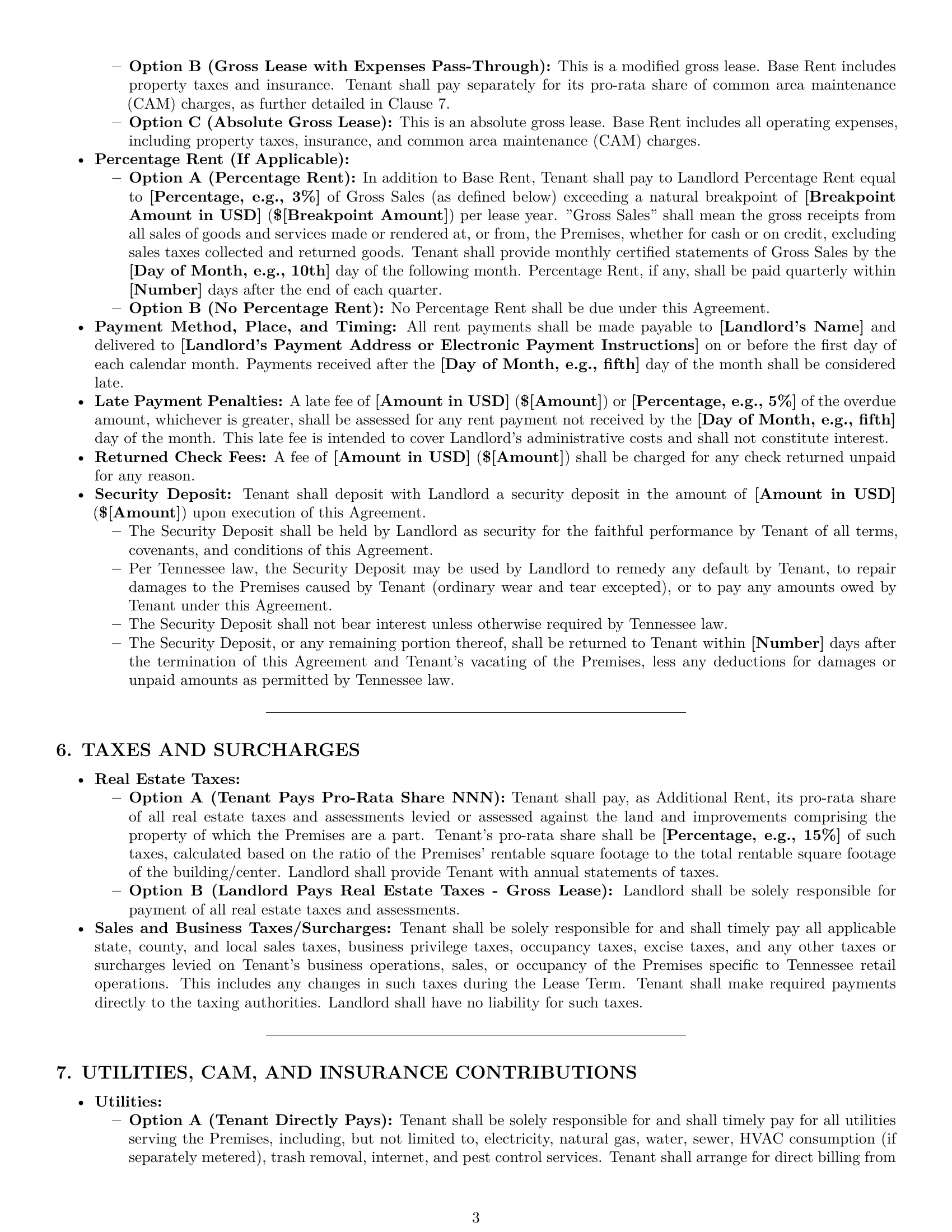 Preview page 3 of Pro Tennessee retail lease agreement template
