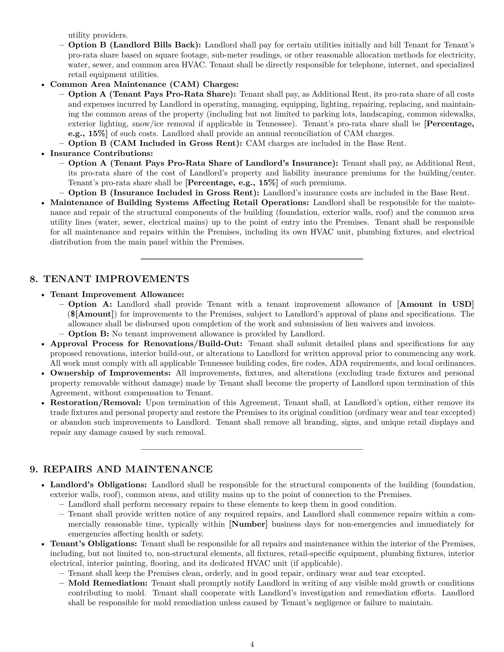 Preview page 4 of Pro Tennessee retail lease agreement template