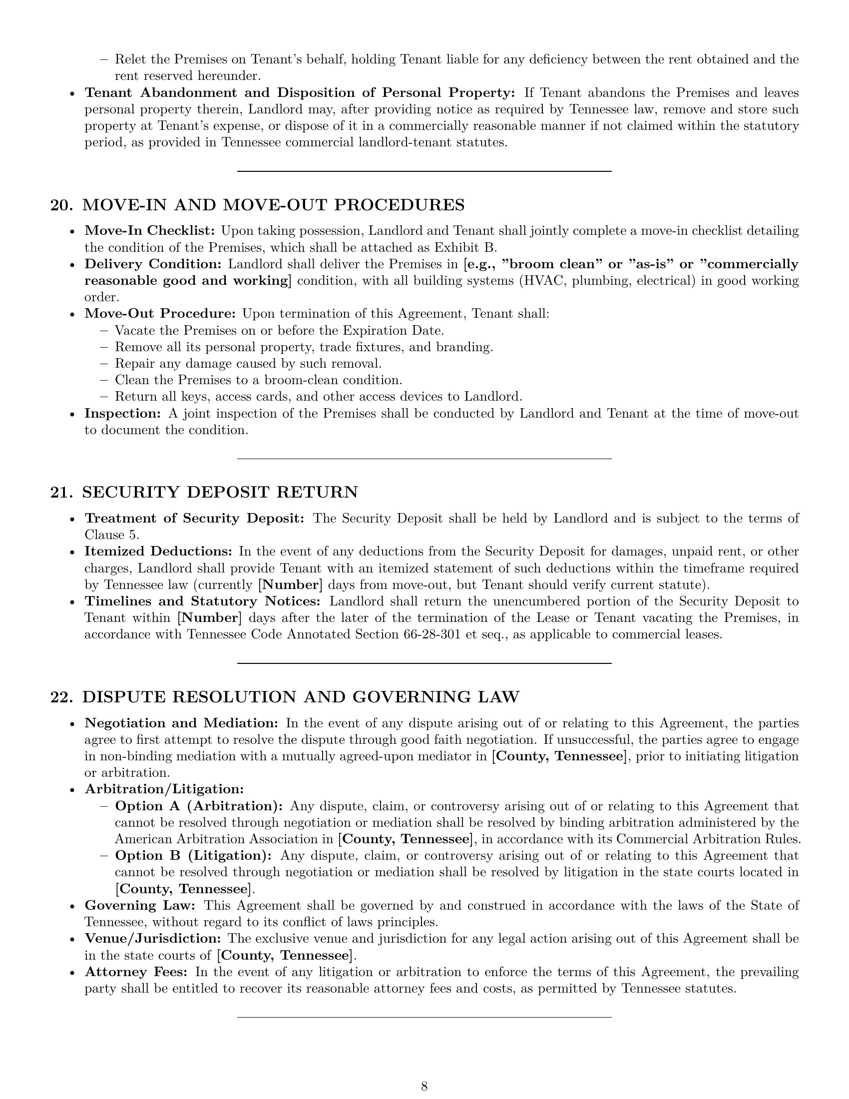 Preview page 8 of Pro Tennessee retail lease agreement template