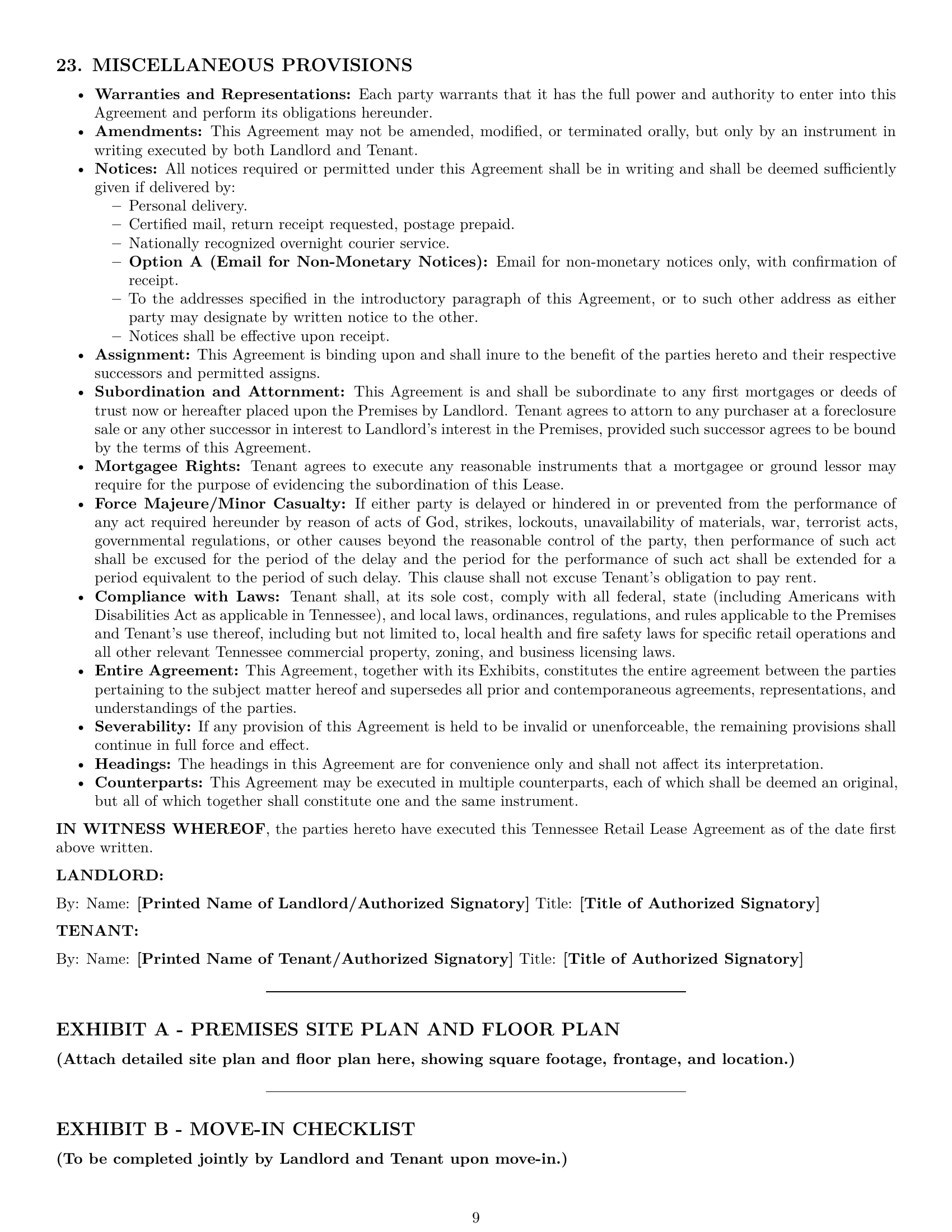Preview page 9 of Pro Tennessee retail lease agreement template