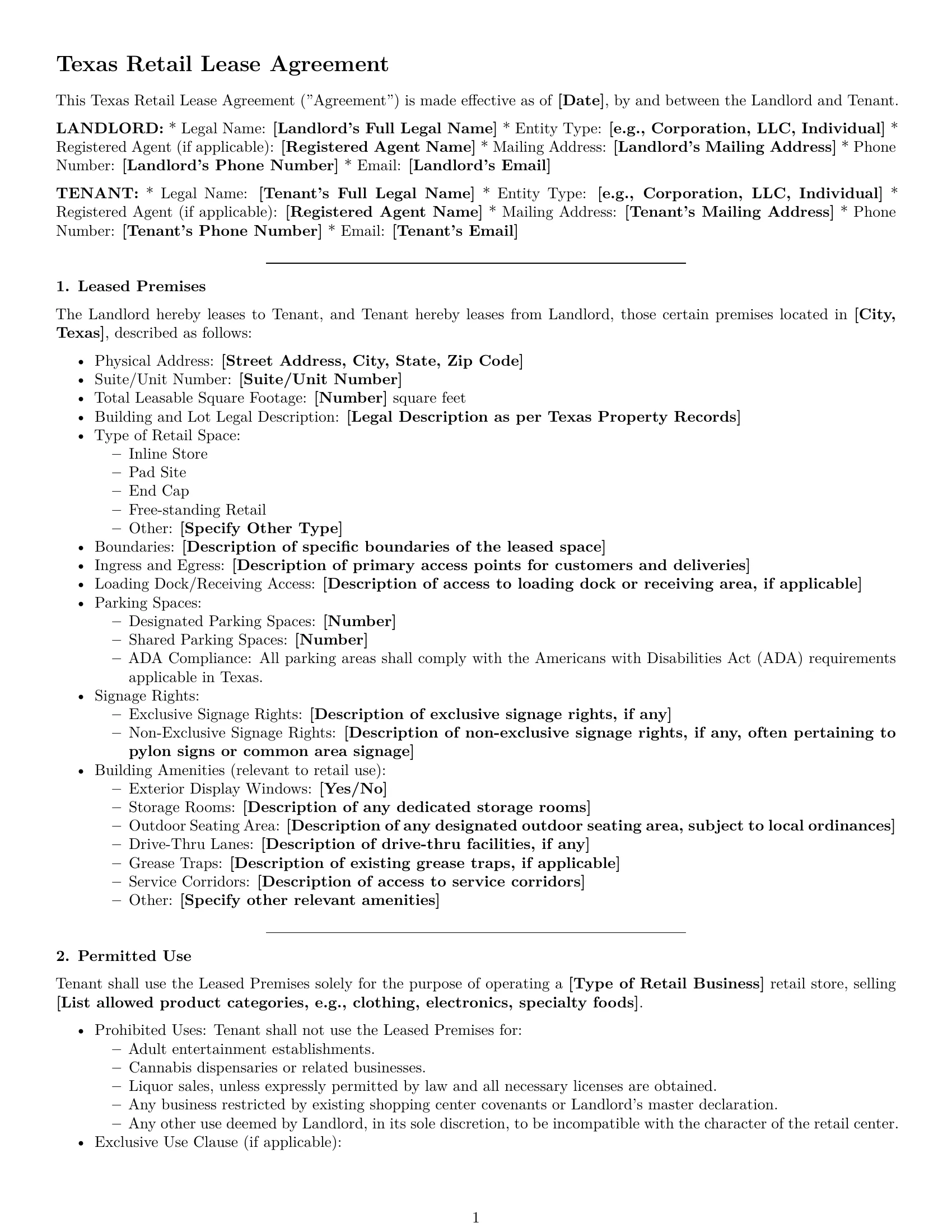 Preview page 1 of Pro Texas retail lease agreement template