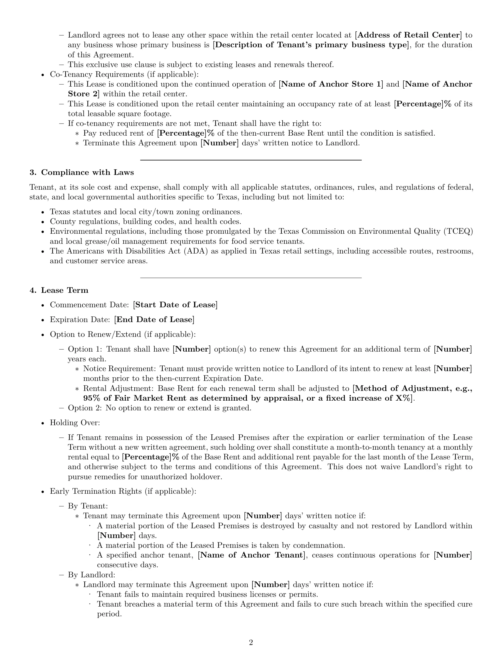 Preview page 2 of Pro Texas retail lease agreement template