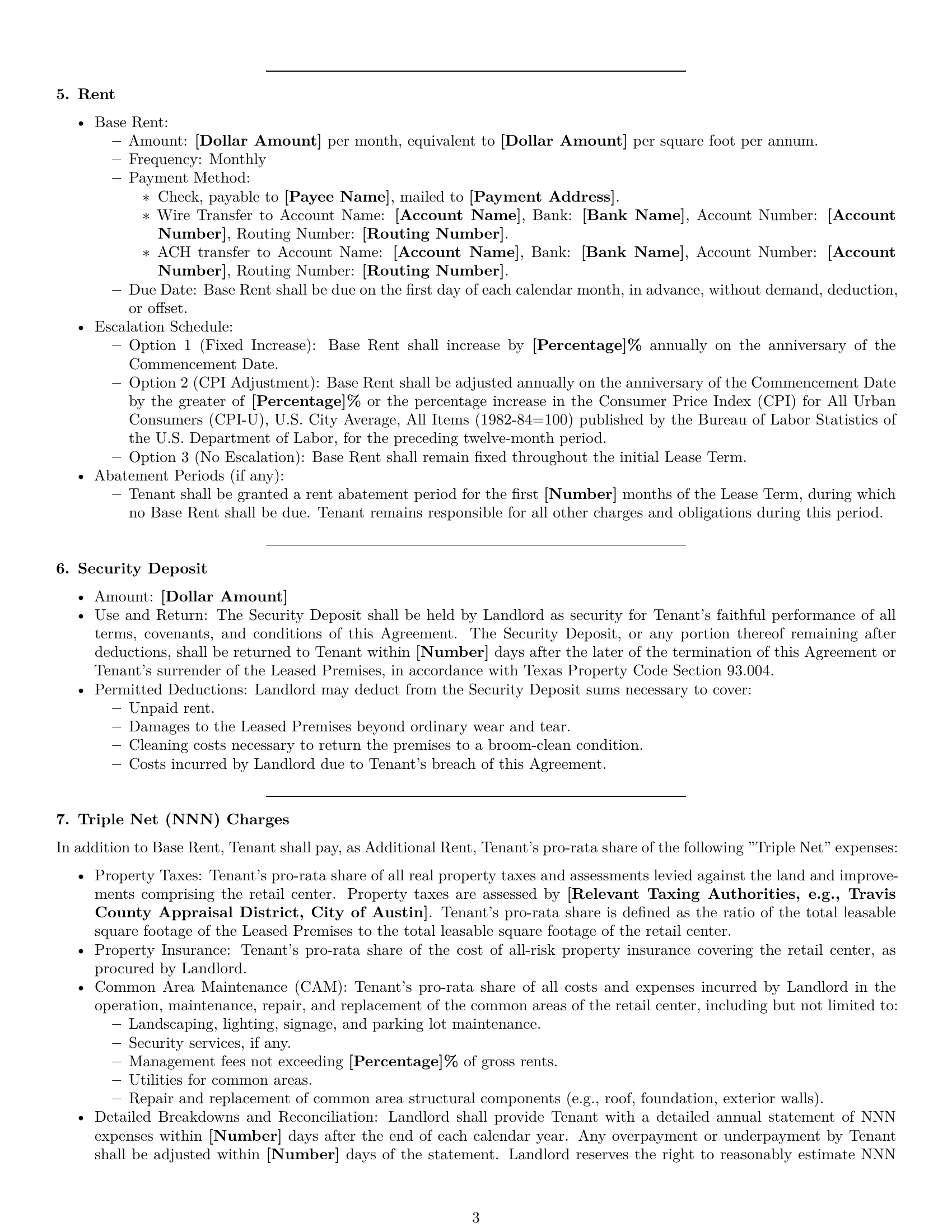 Preview page 3 of Pro Texas retail lease agreement template