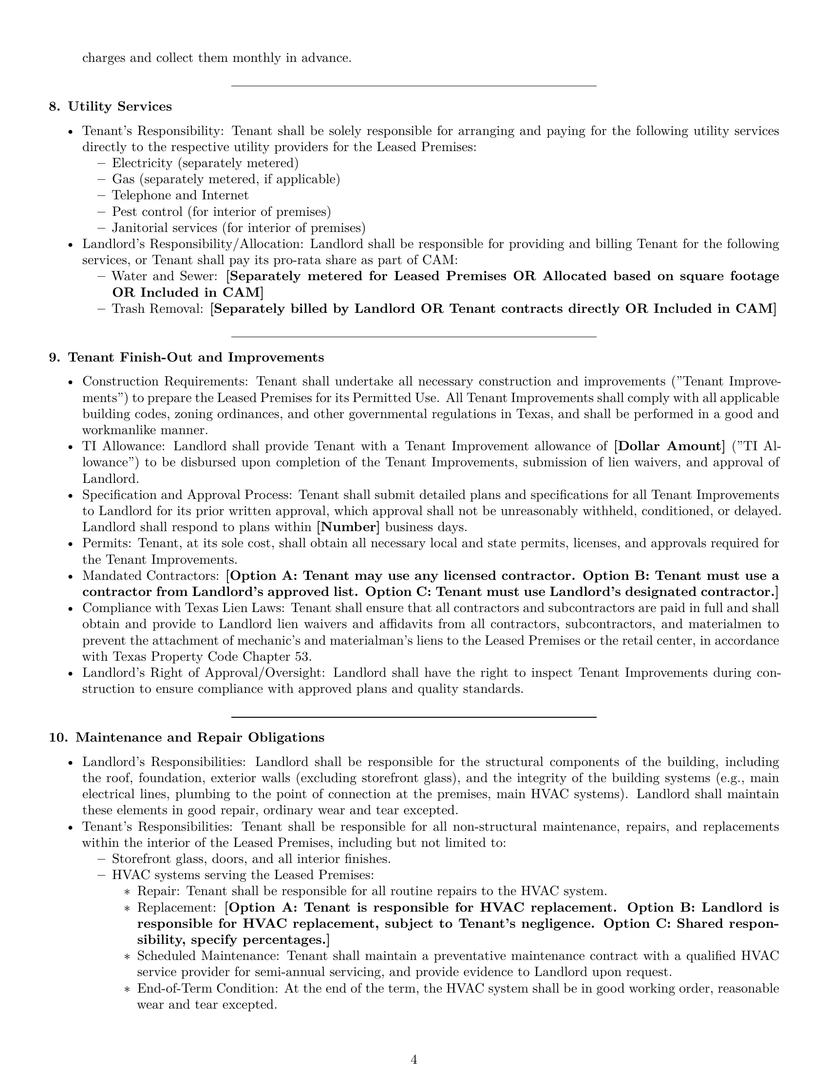 Preview page 4 of Pro Texas retail lease agreement template