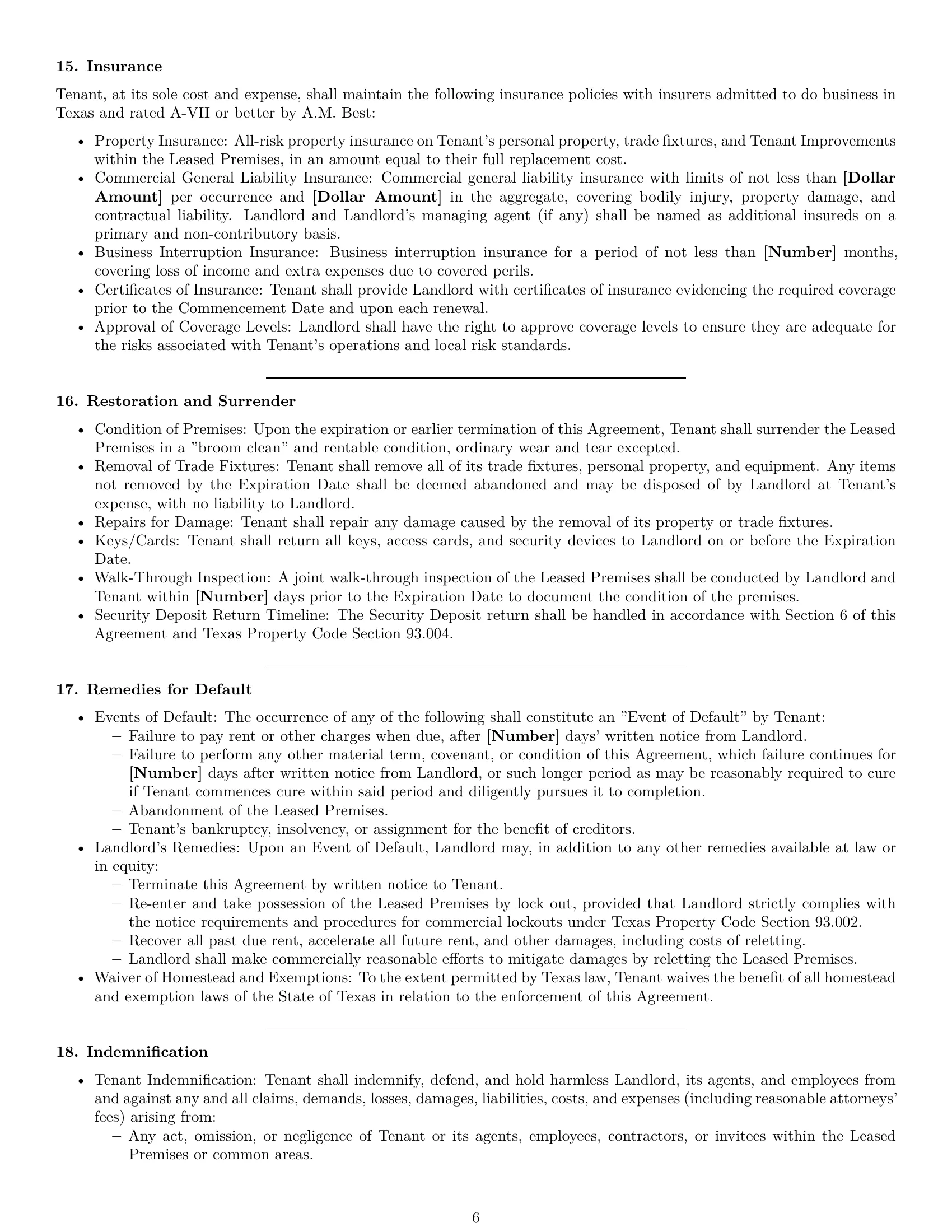 Preview page 6 of Pro Texas retail lease agreement template