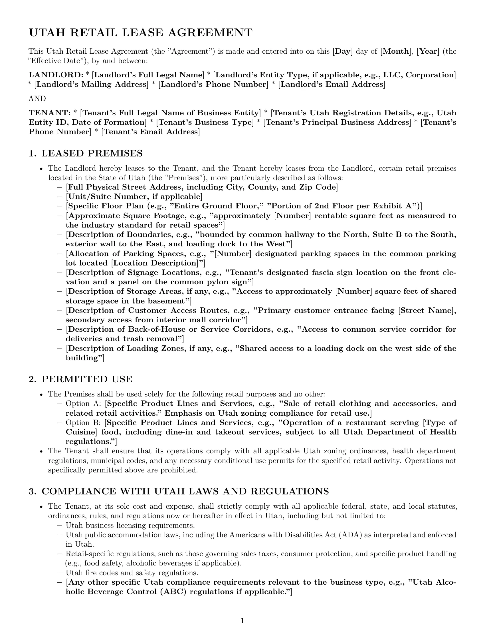 Preview page 1 of Pro Utah retail lease agreement template