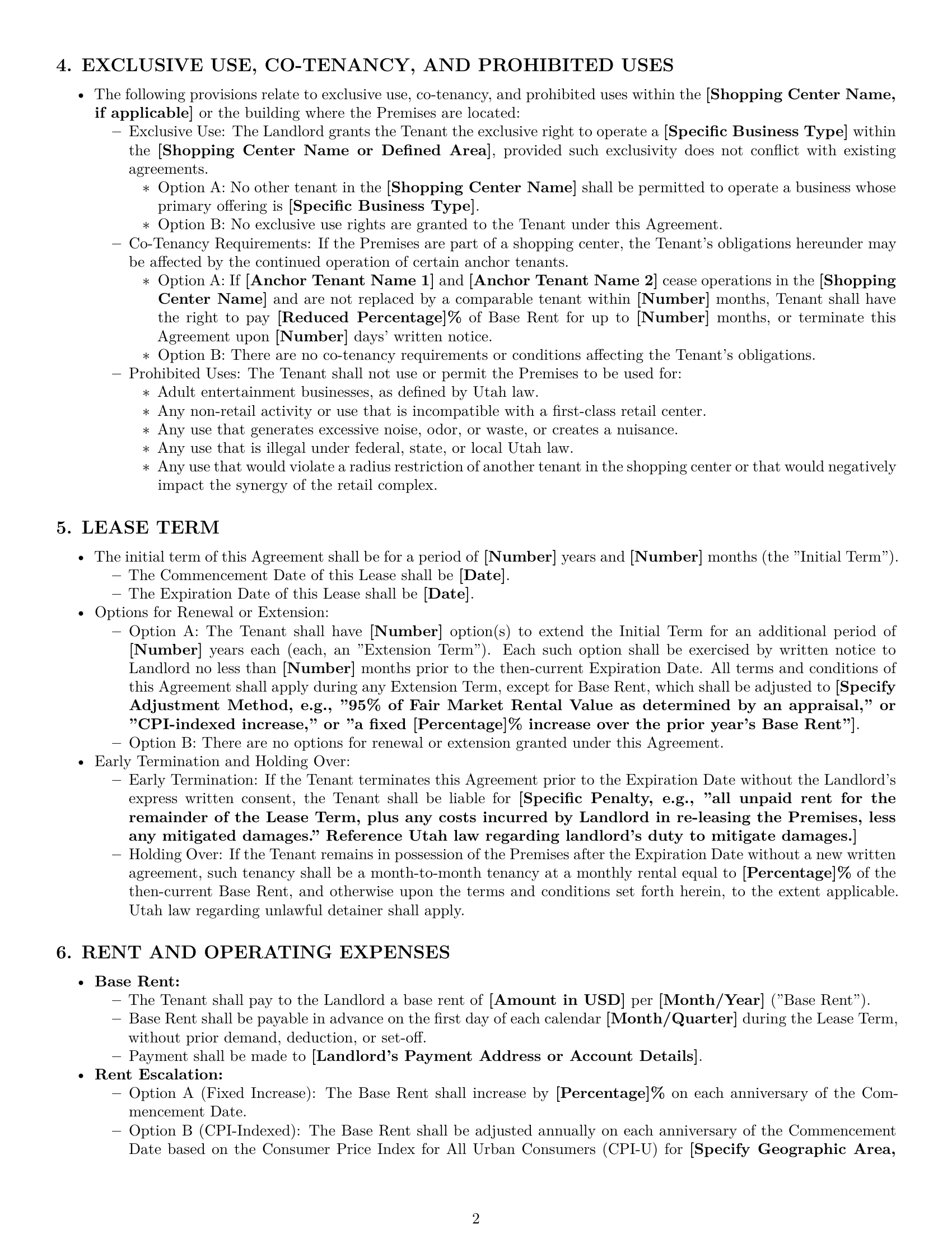 Preview page 2 of Pro Utah retail lease agreement template