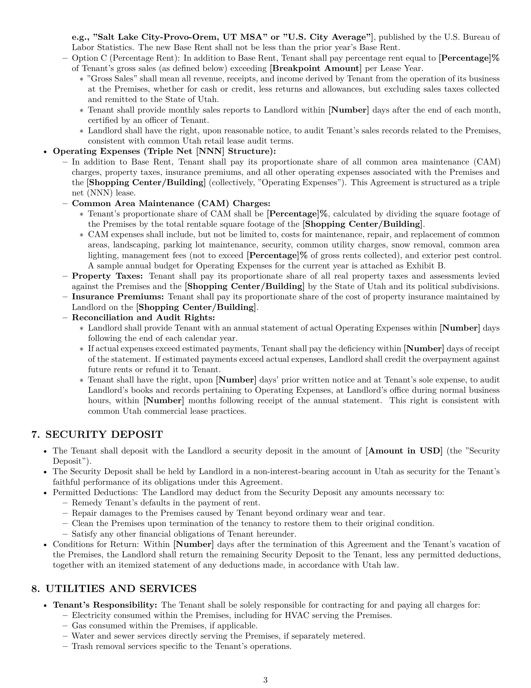 Preview page 3 of Pro Utah retail lease agreement template