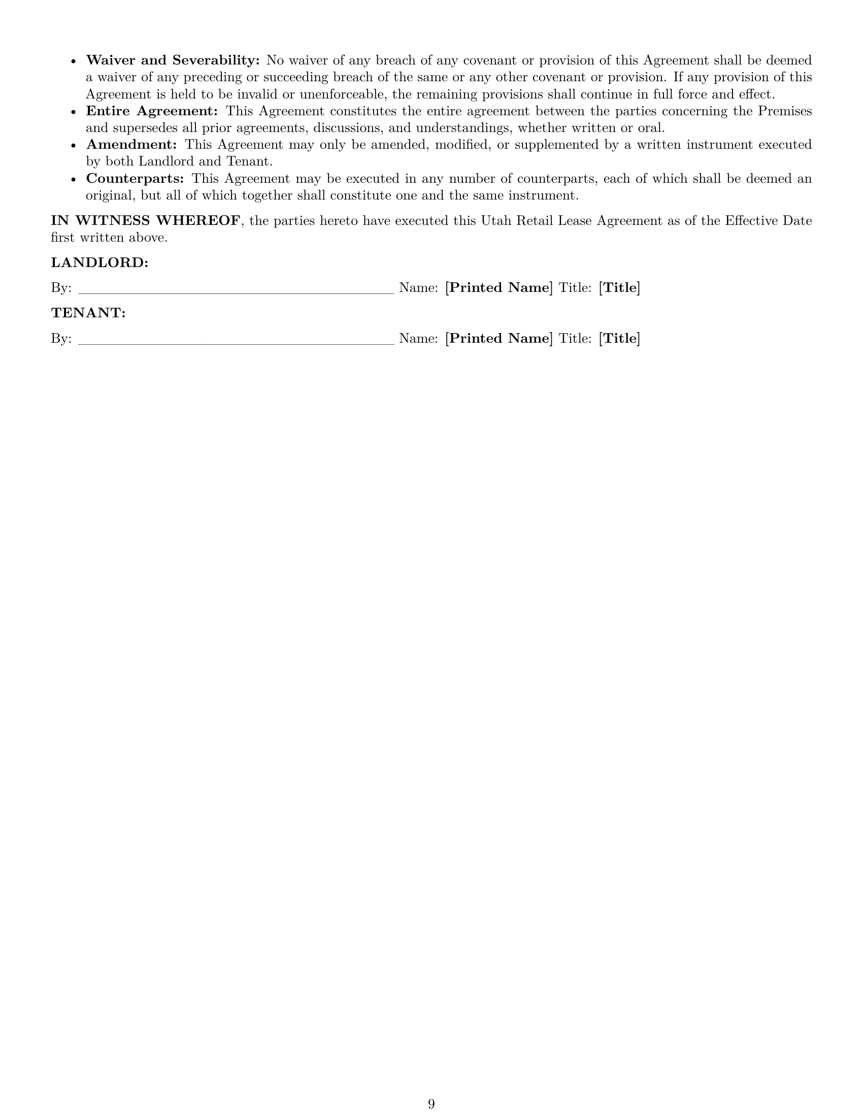 Preview page 9 of Pro Utah retail lease agreement template