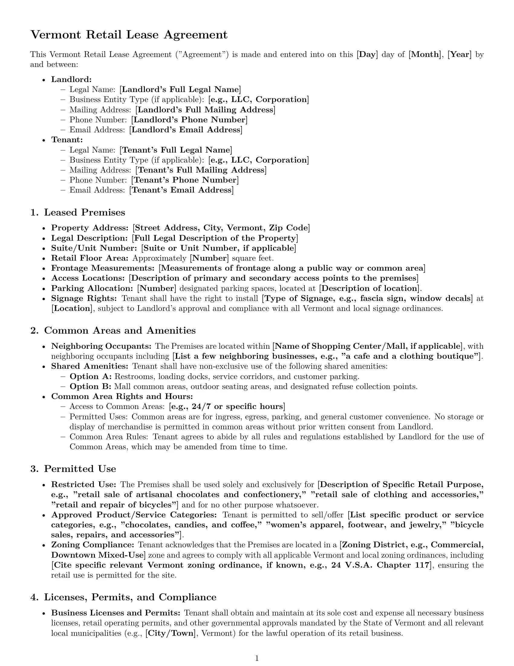 Preview page 1 of Pro Vermont retail lease agreement template