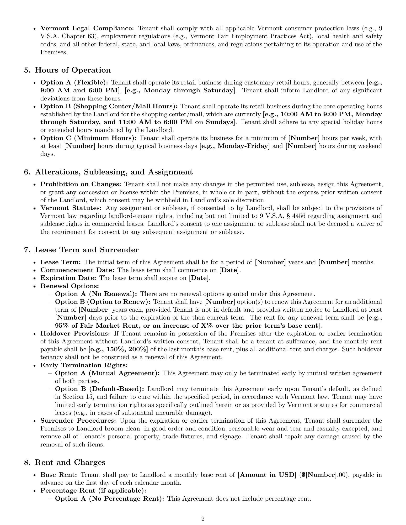 Preview page 2 of Pro Vermont retail lease agreement template