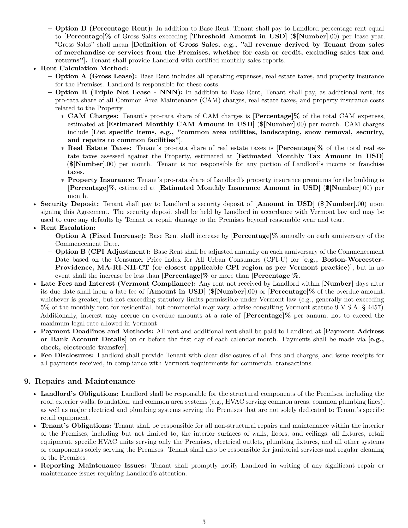 Preview page 3 of Pro Vermont retail lease agreement template