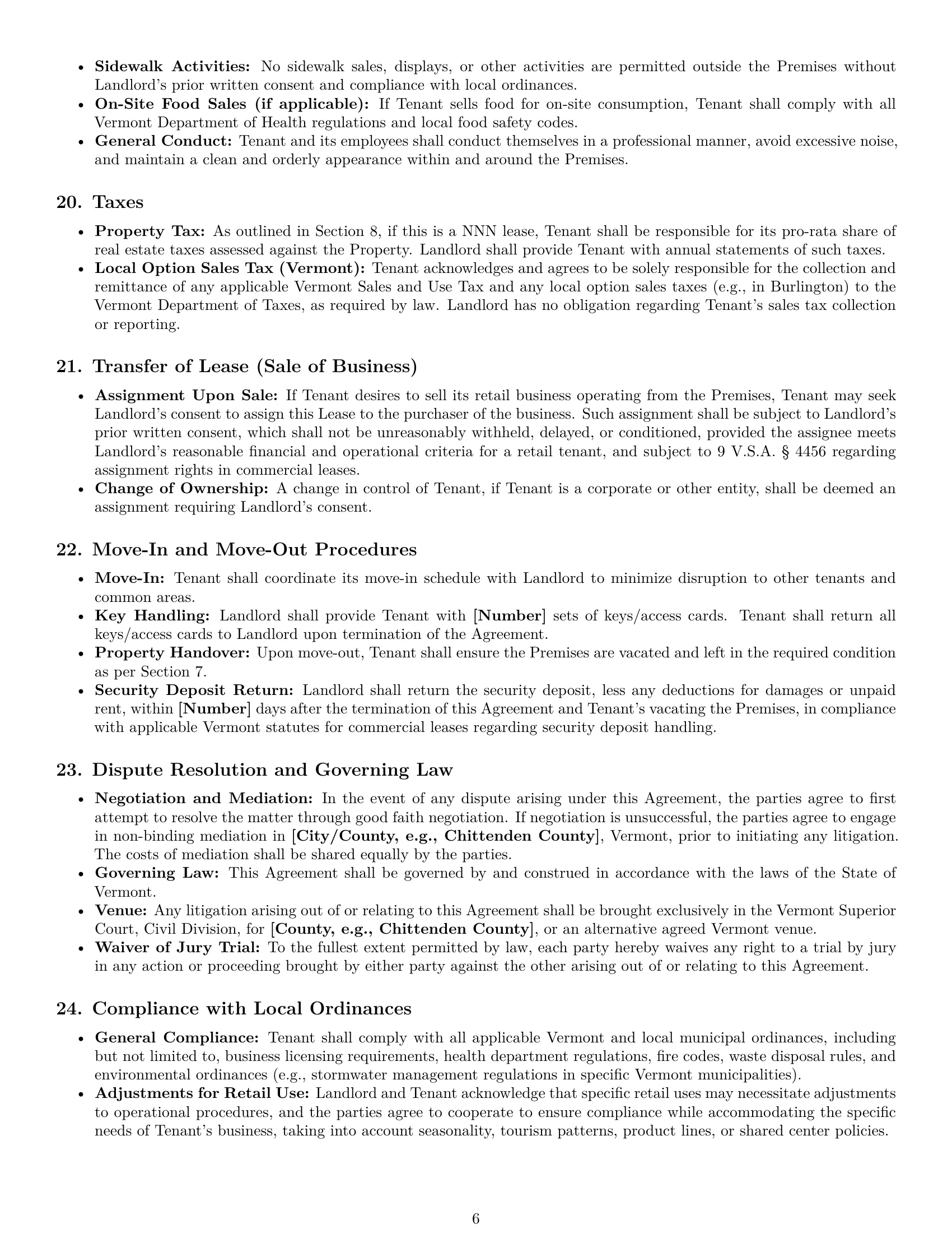 Preview page 6 of Pro Vermont retail lease agreement template