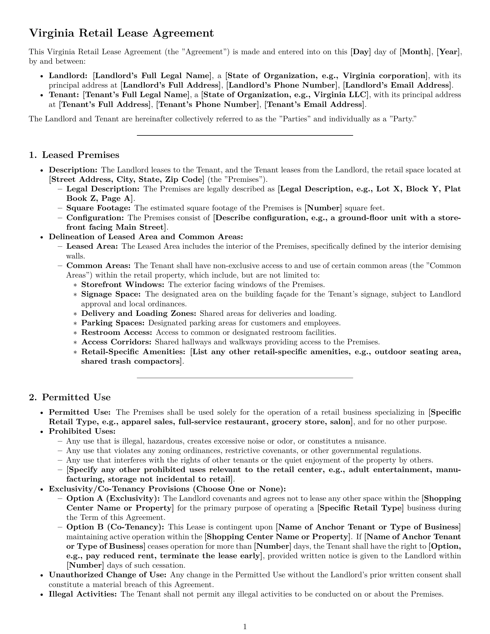 Preview page 1 of Pro Virginia retail lease agreement template