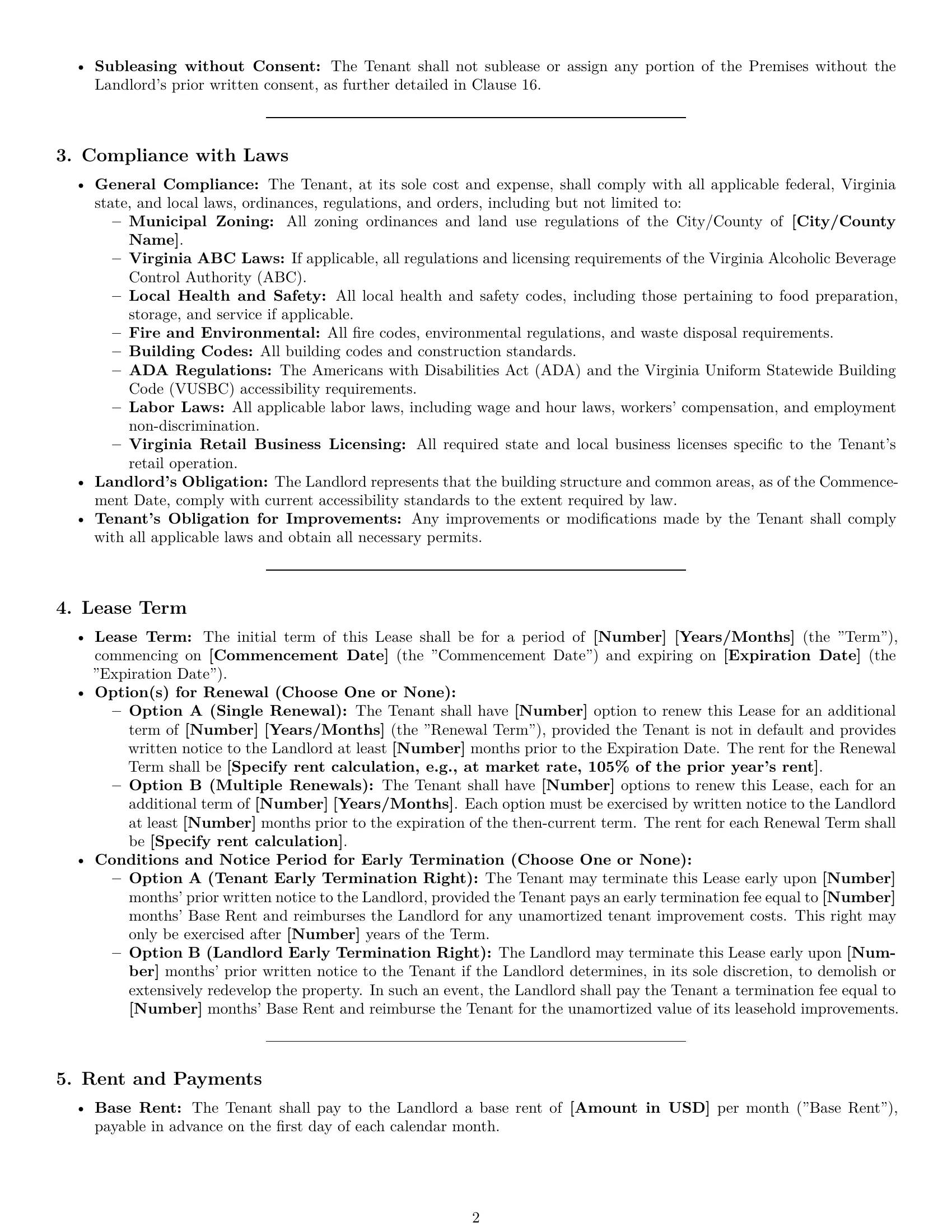 Preview page 2 of Pro Virginia retail lease agreement template