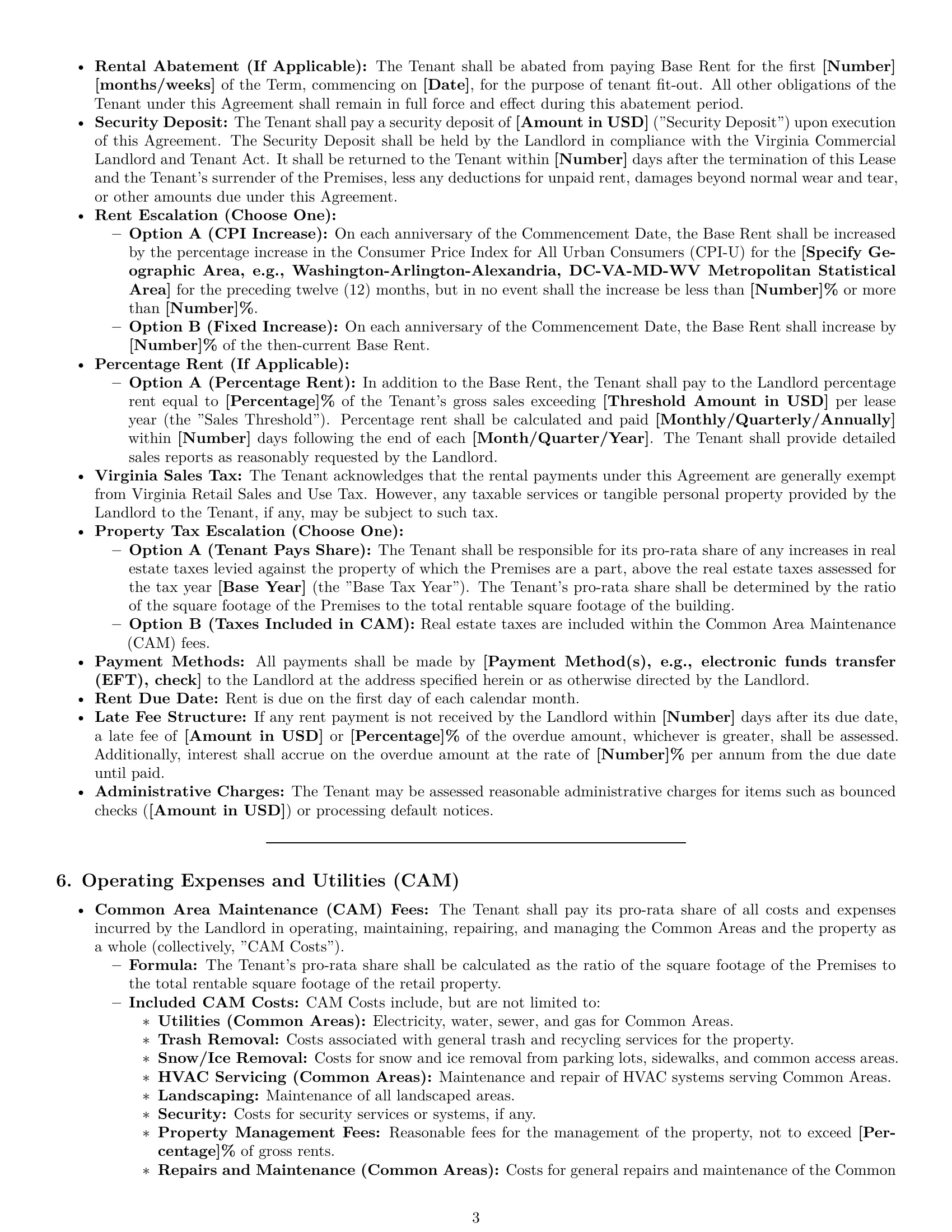 Preview page 3 of Pro Virginia retail lease agreement template