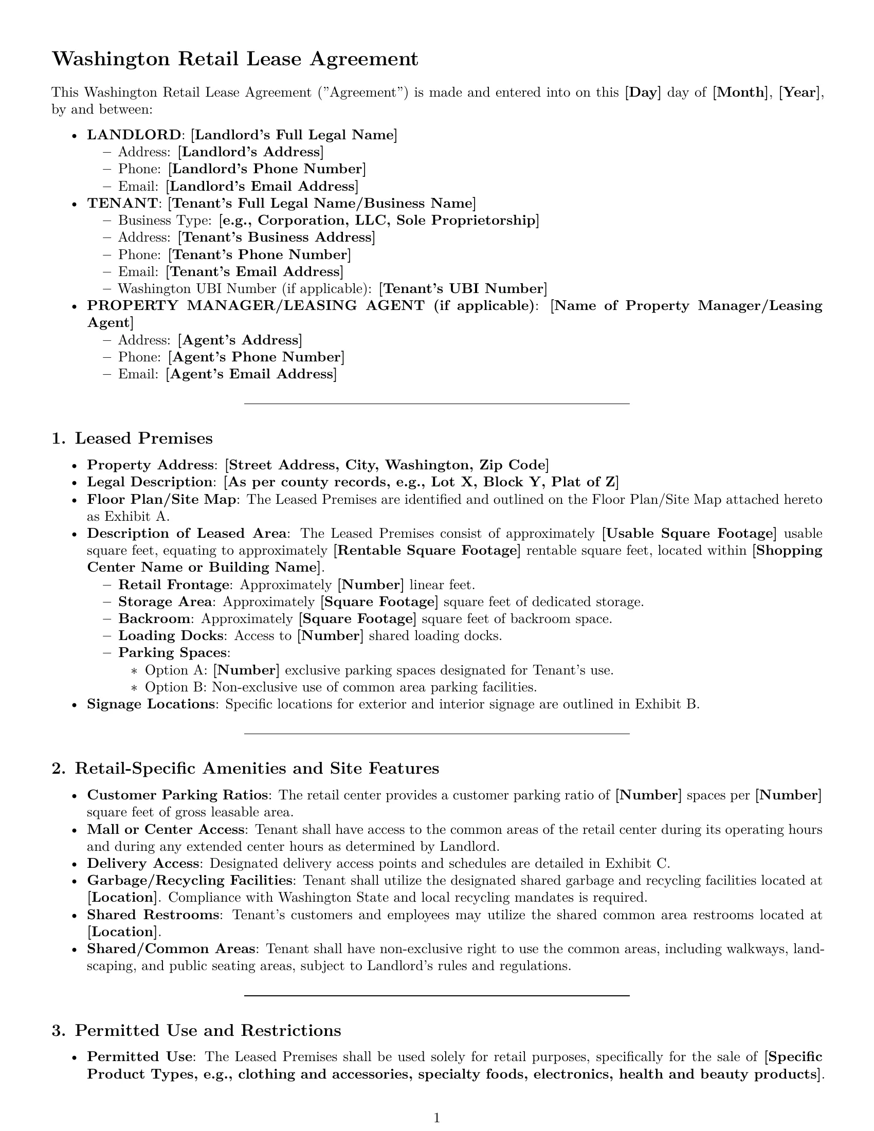 Preview page 1 of Pro Washington retail lease agreement template