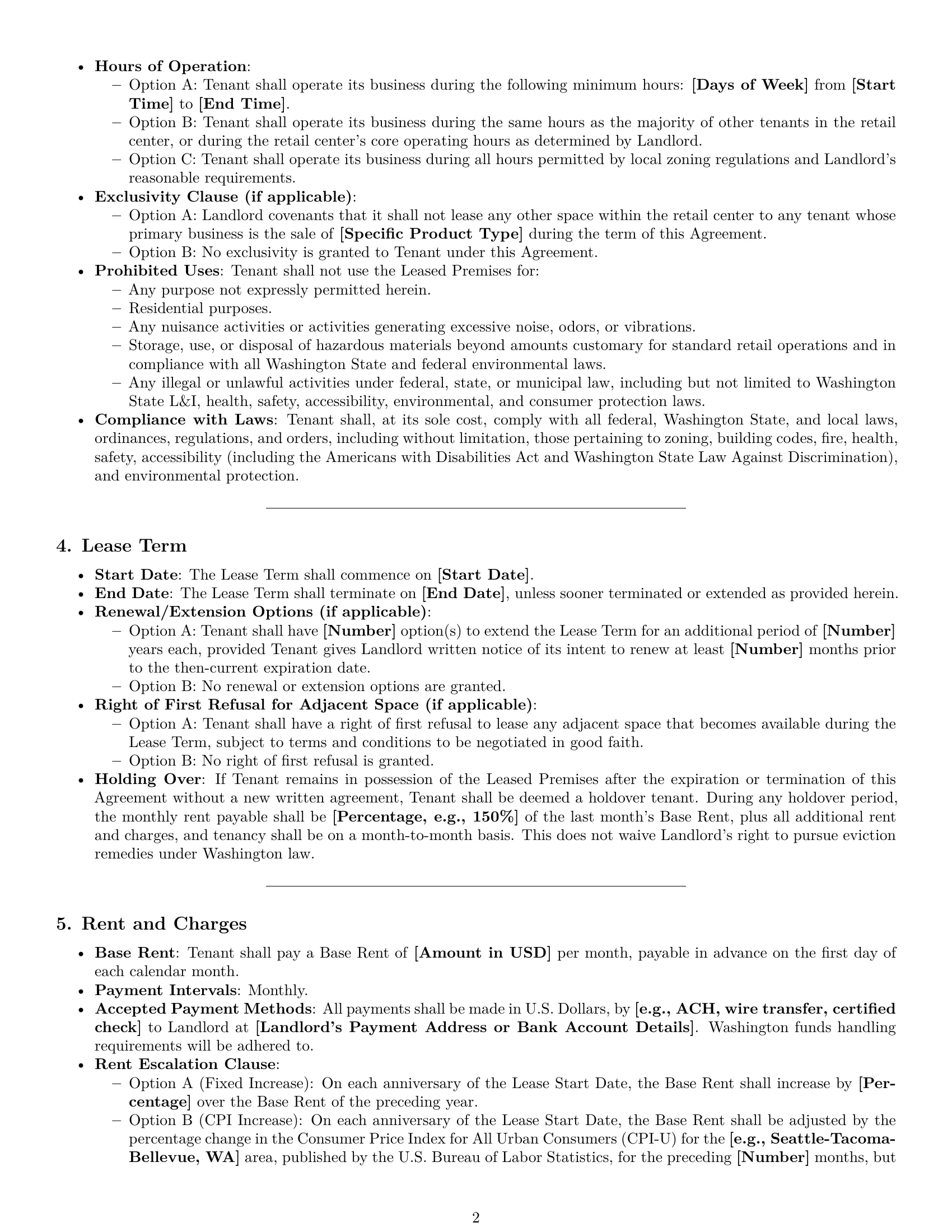 Preview page 2 of Pro Washington retail lease agreement template