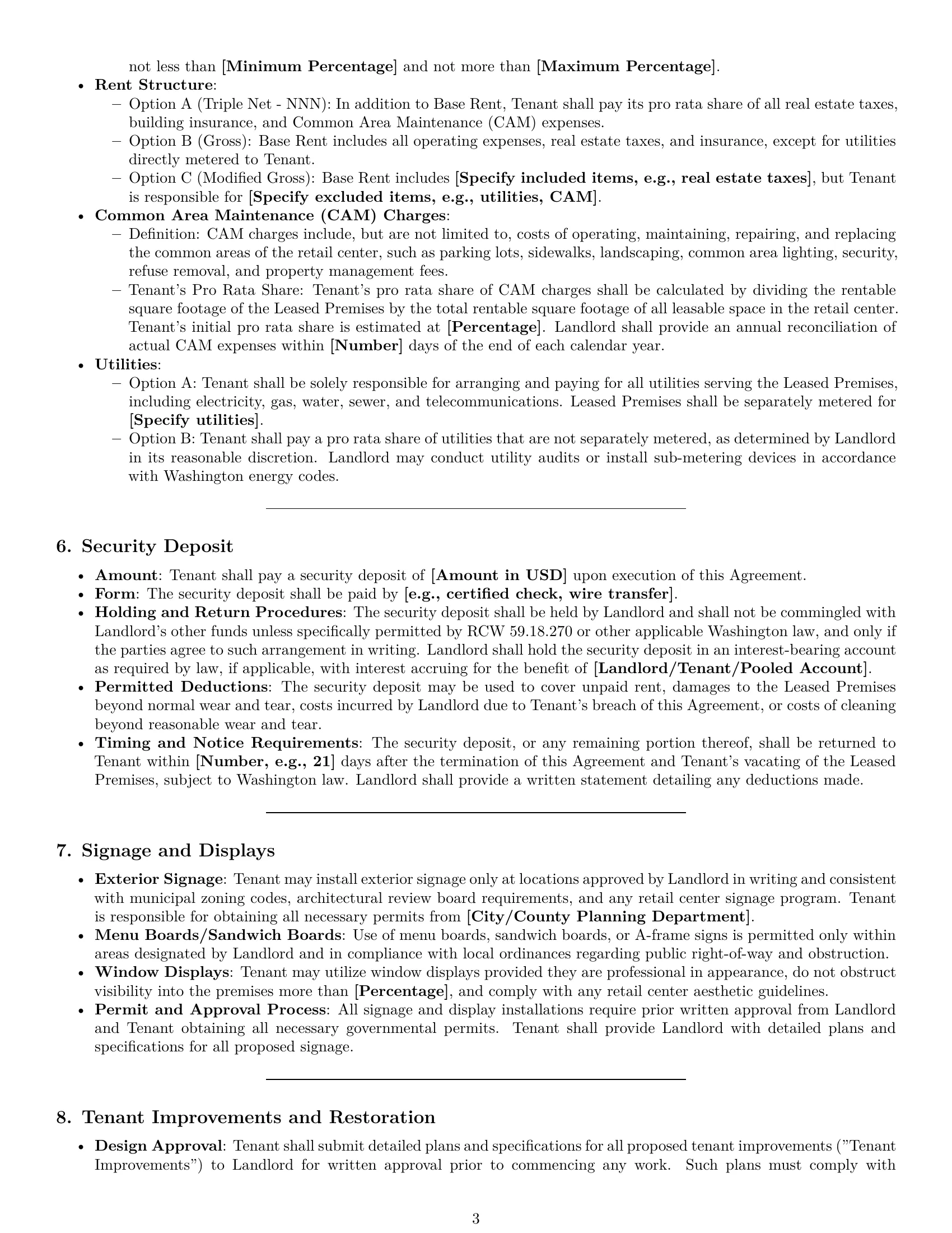 Preview page 3 of Pro Washington retail lease agreement template
