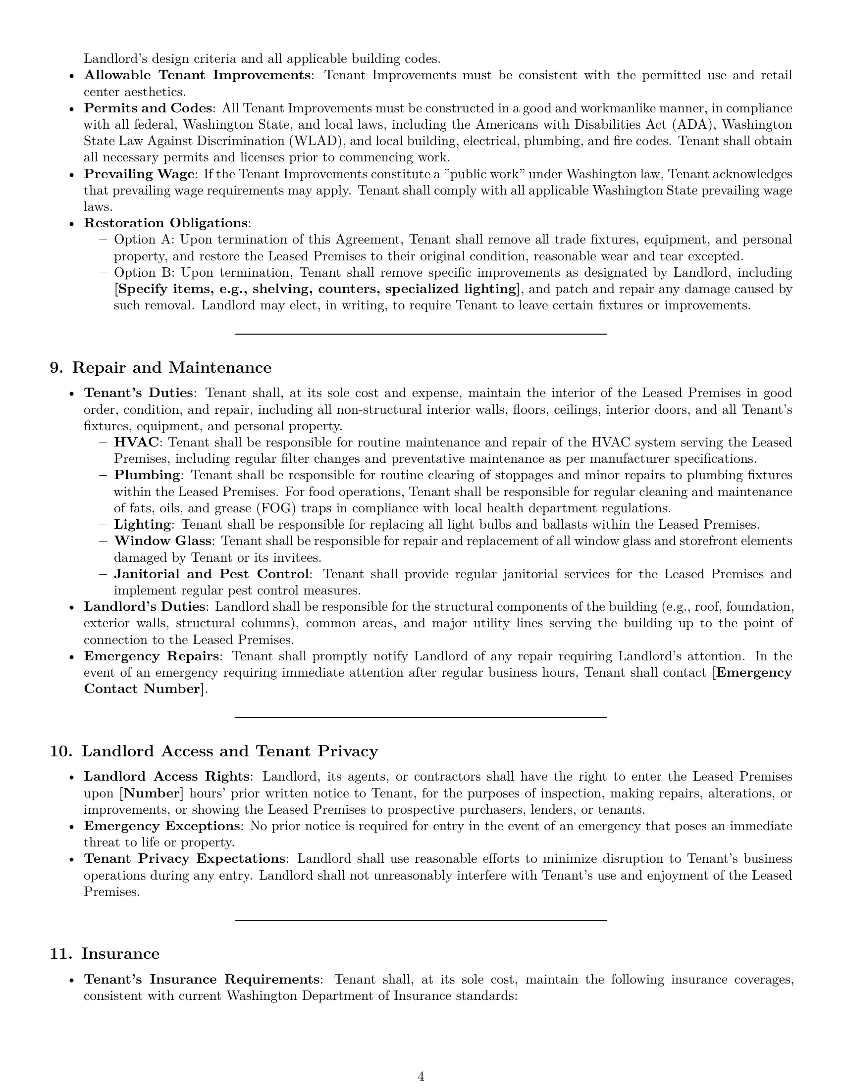 Preview page 4 of Pro Washington retail lease agreement template