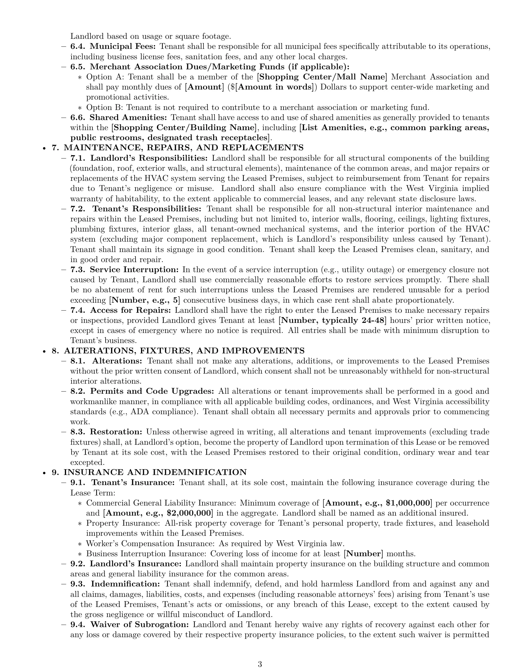 Preview page 3 of Pro West Virginia retail lease agreement template