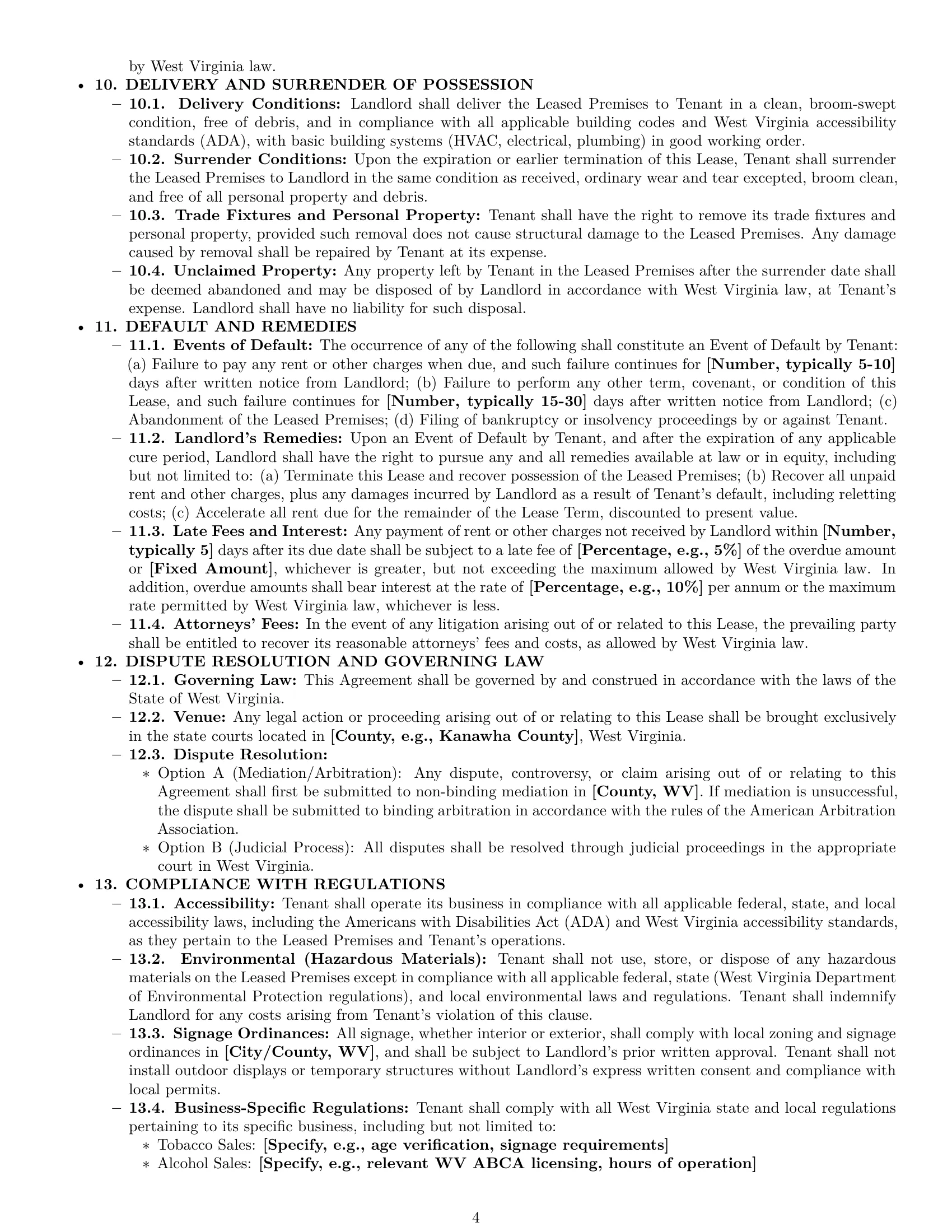 Preview page 4 of Pro West Virginia retail lease agreement template