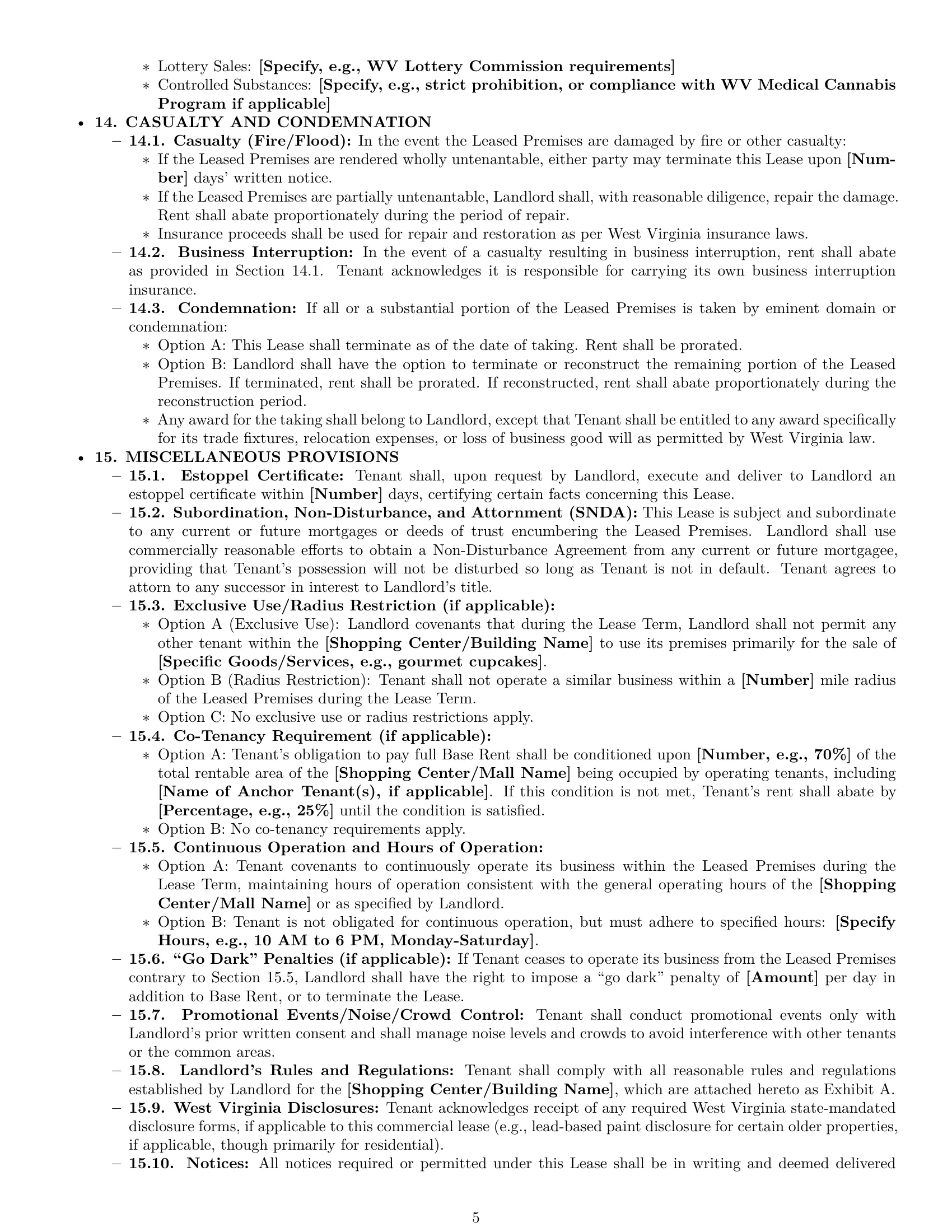 Preview page 5 of Pro West Virginia retail lease agreement template