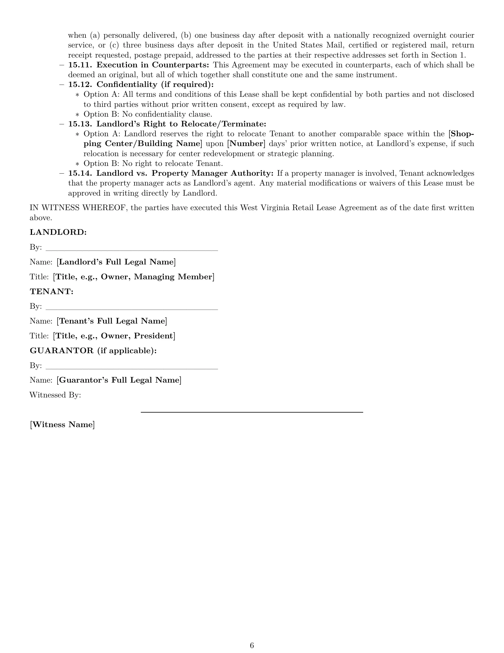 Preview page 6 of Pro West Virginia retail lease agreement template
