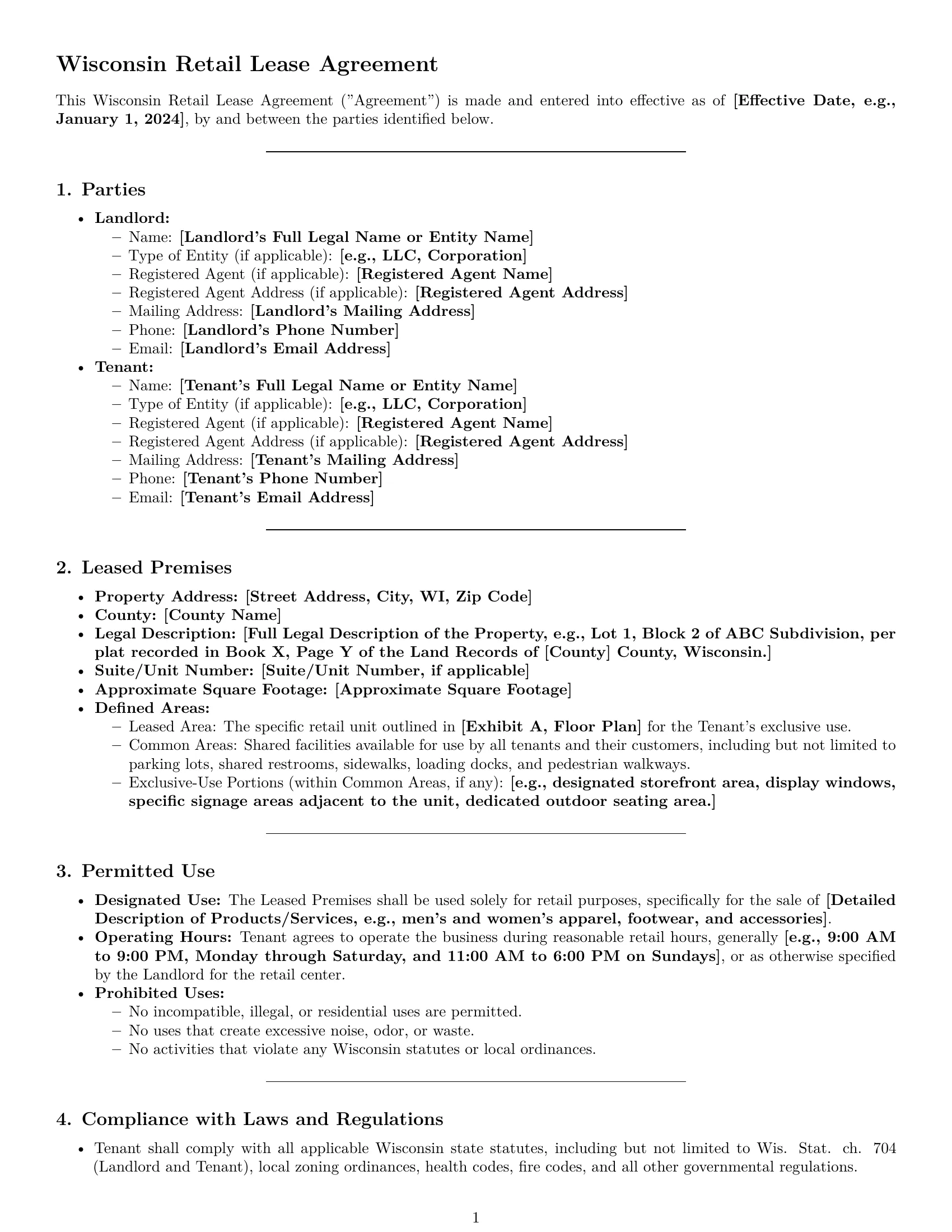 Preview page 1 of Pro Wisconsin retail lease agreement template