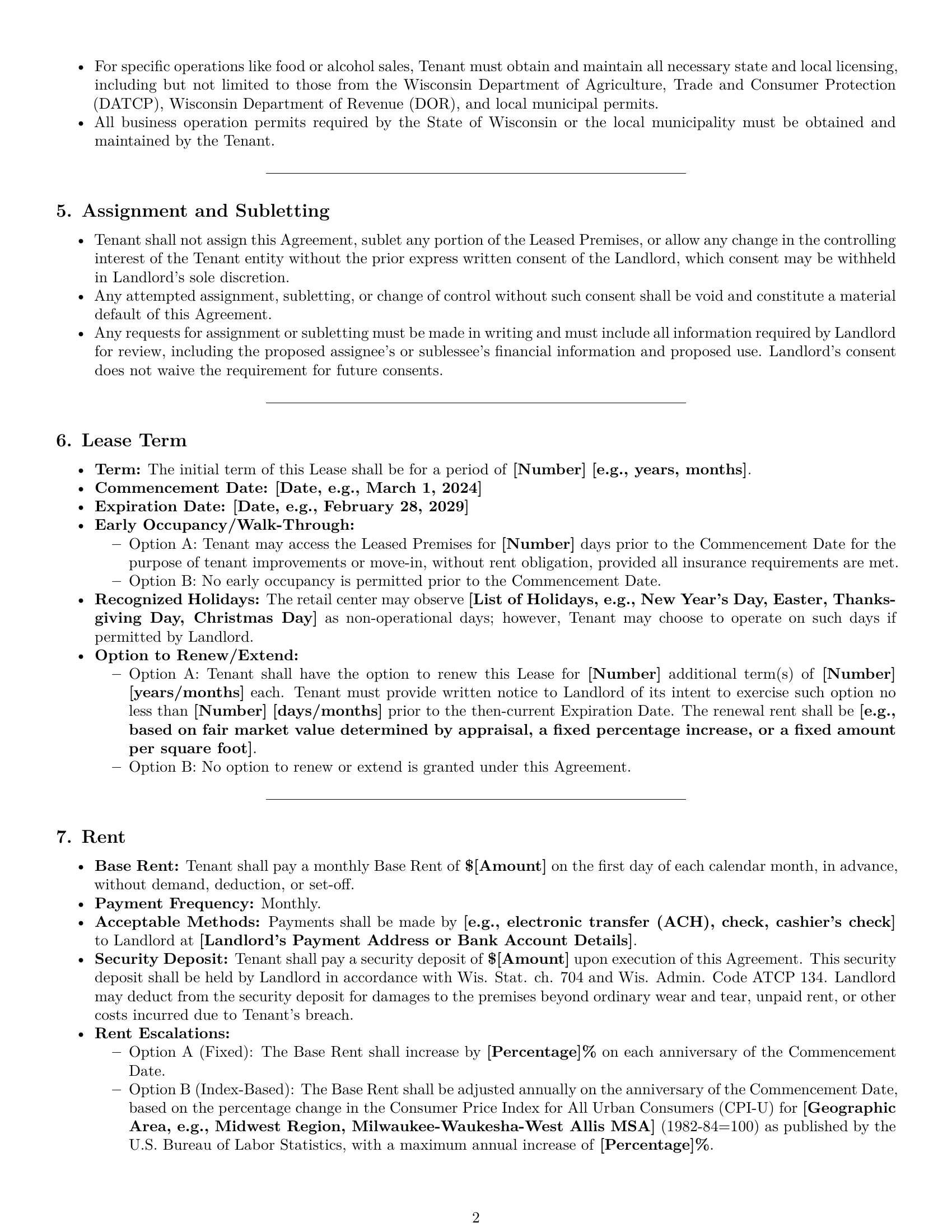 Preview page 2 of Pro Wisconsin retail lease agreement template