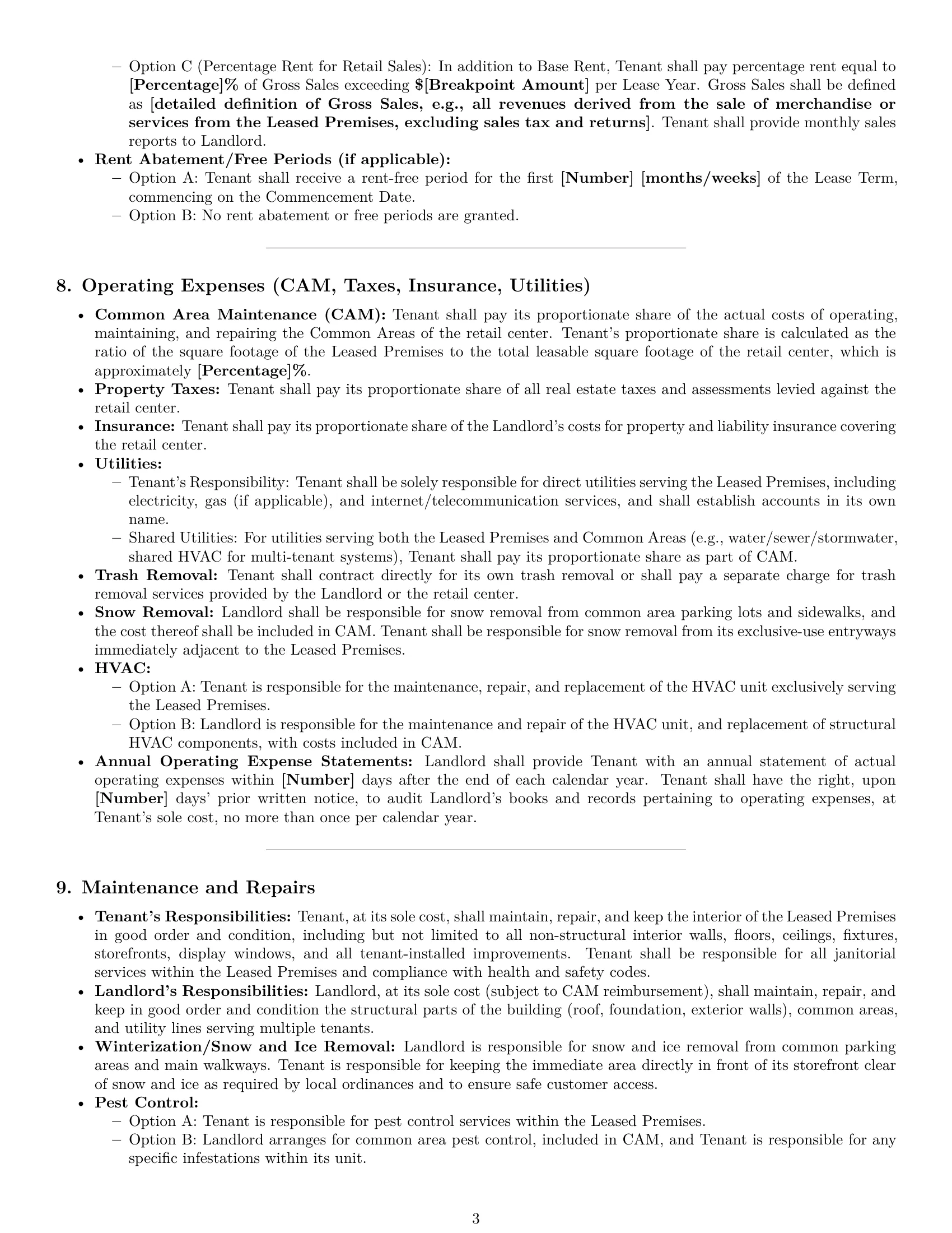 Preview page 3 of Pro Wisconsin retail lease agreement template
