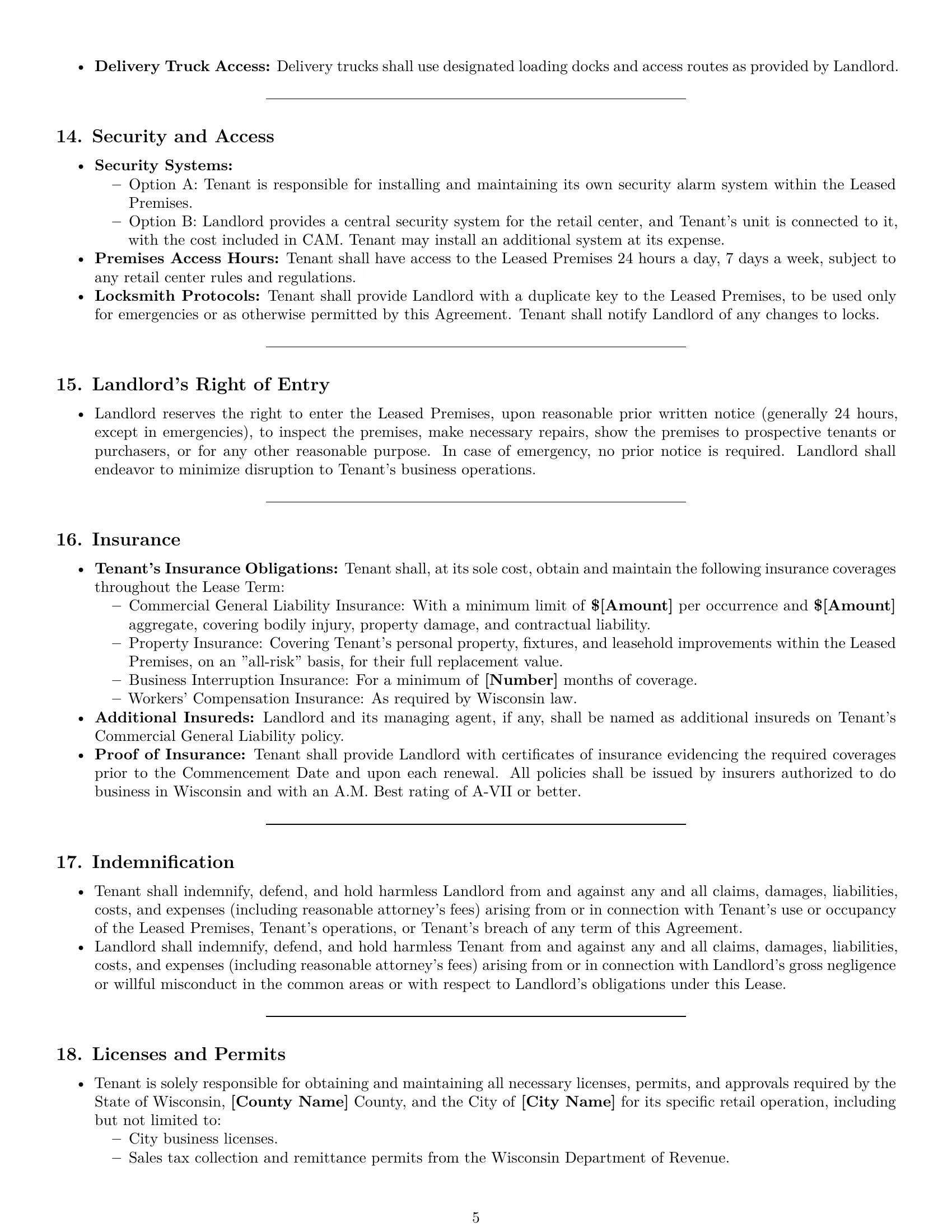 Preview page 5 of Pro Wisconsin retail lease agreement template