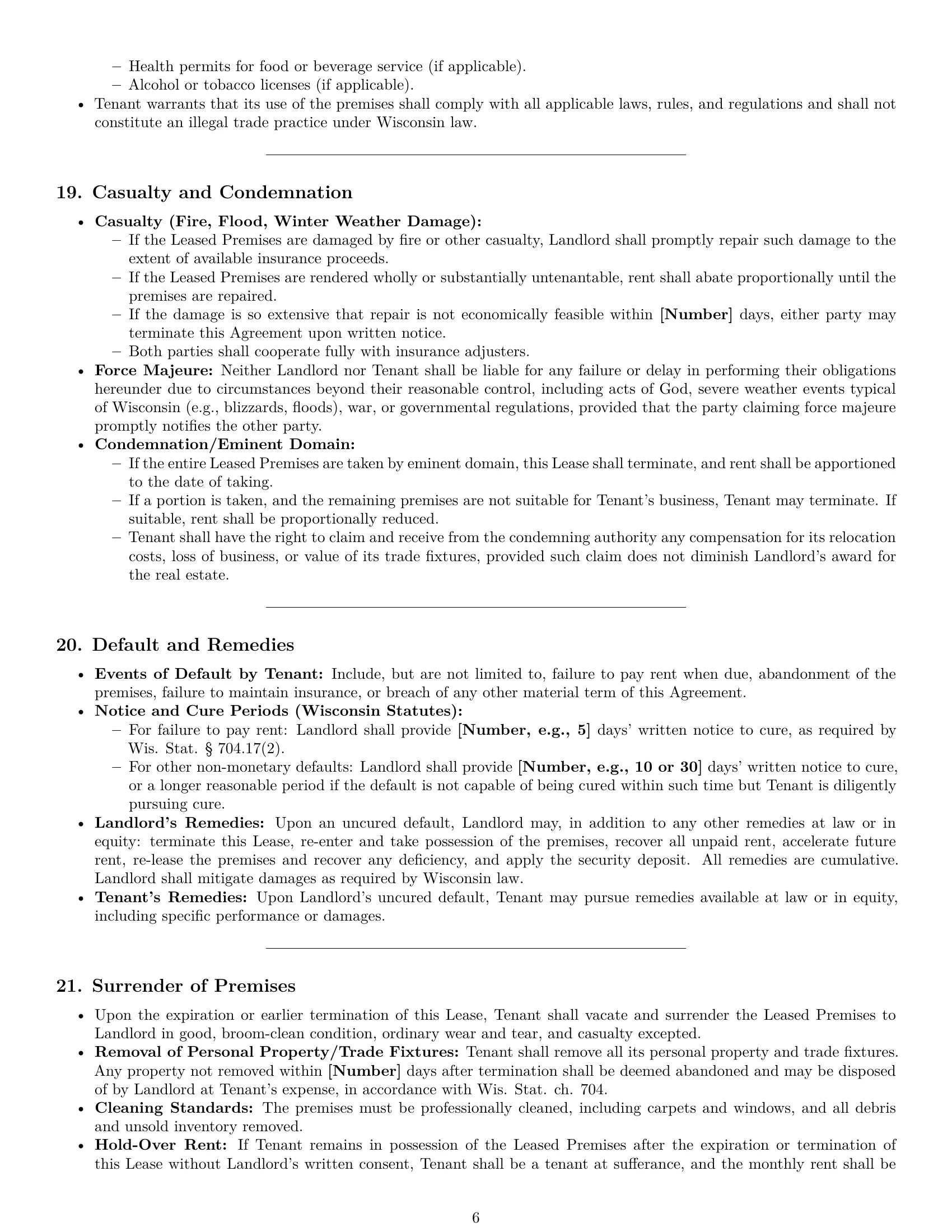 Preview page 6 of Pro Wisconsin retail lease agreement template