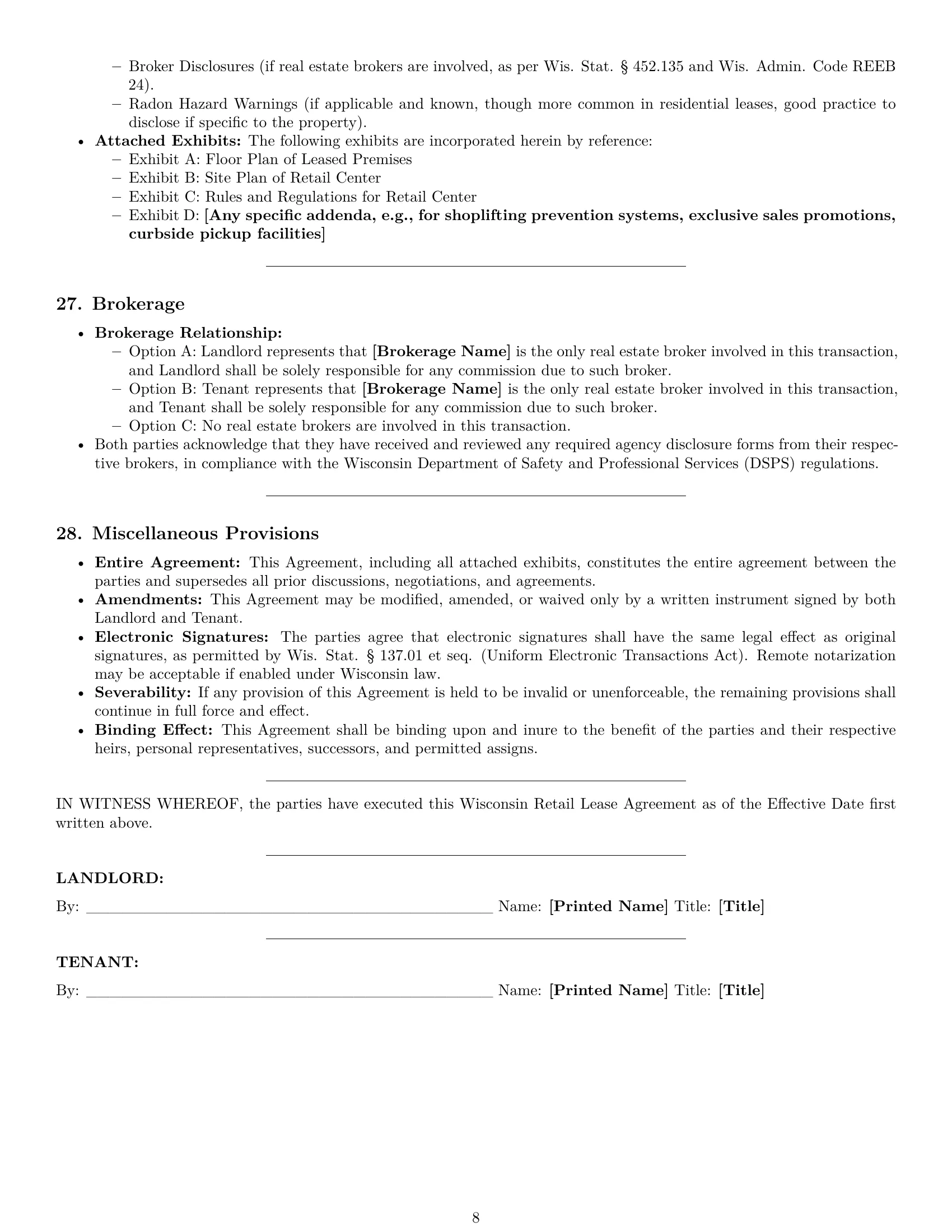 Preview page 8 of Pro Wisconsin retail lease agreement template
