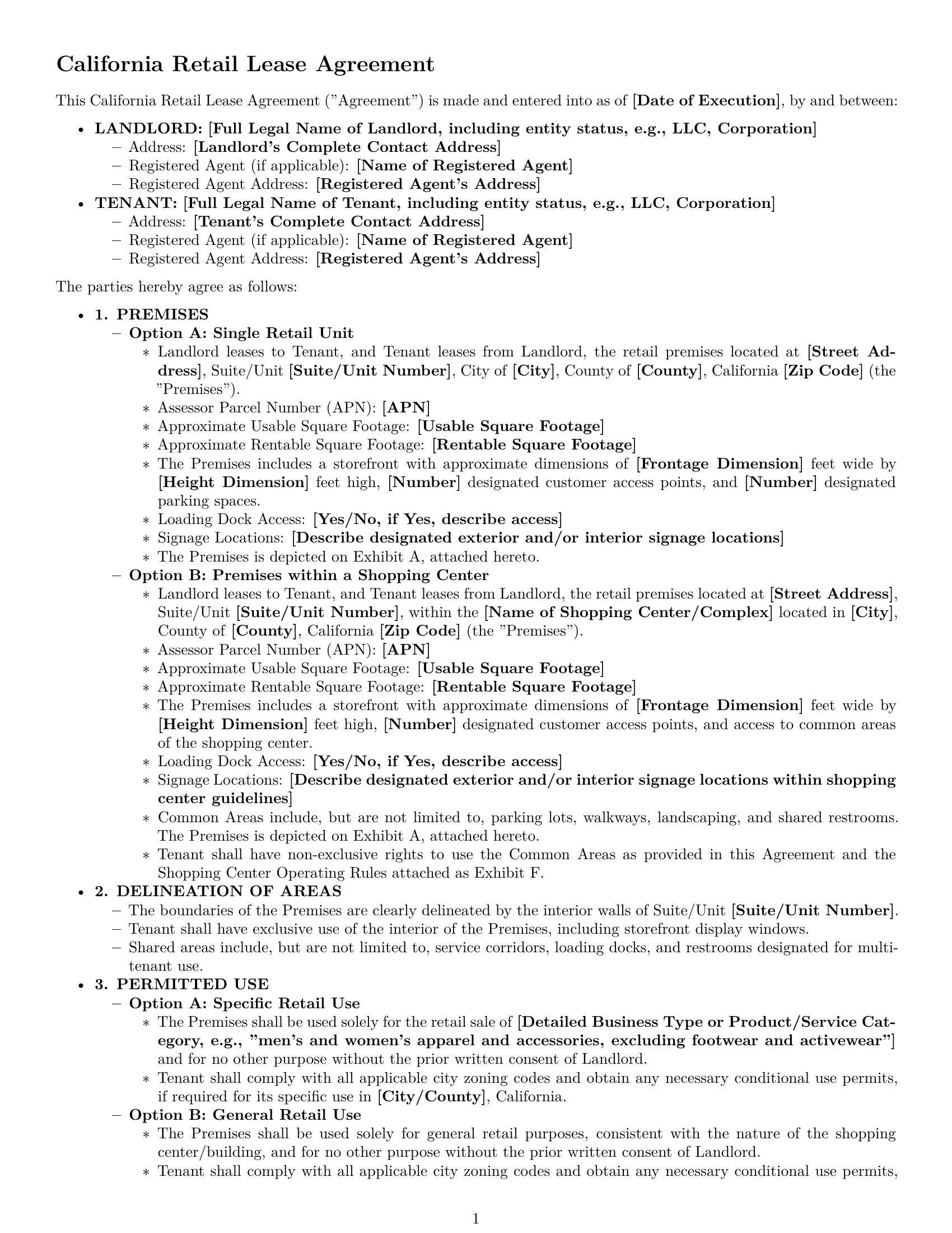 Preview page 1 of Pro California retail lease agreement template