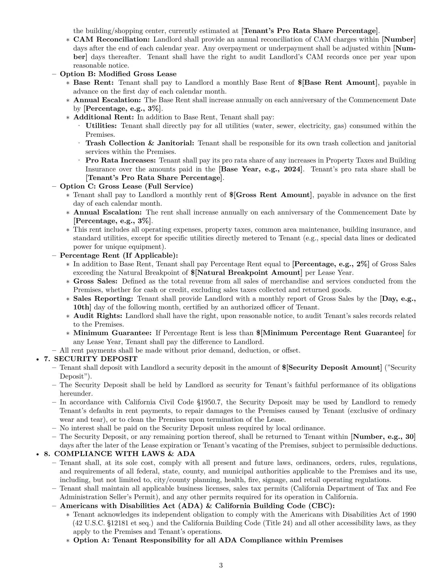 Preview page 3 of Pro California retail lease agreement template