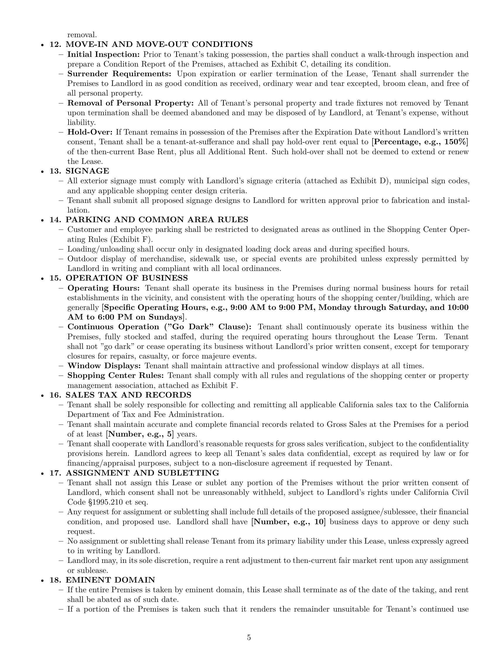 Preview page 5 of Pro California retail lease agreement template