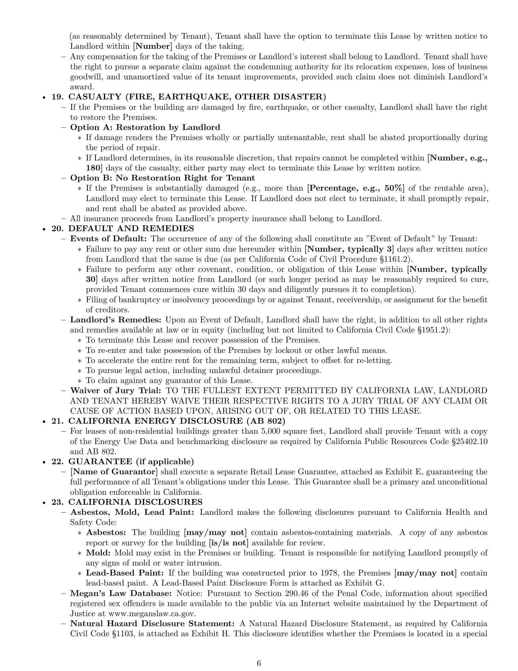 Preview page 6 of Pro California retail lease agreement template