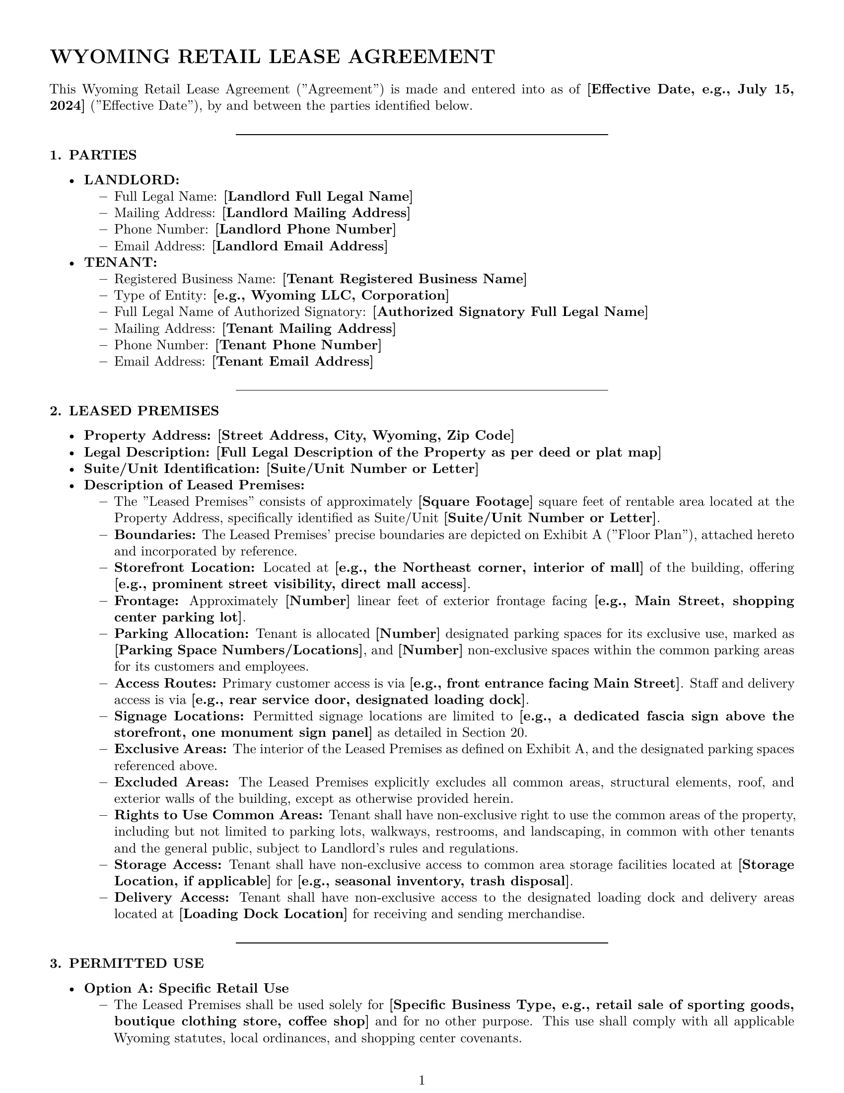 Preview page 1 of Pro Wyoming retail lease agreement template