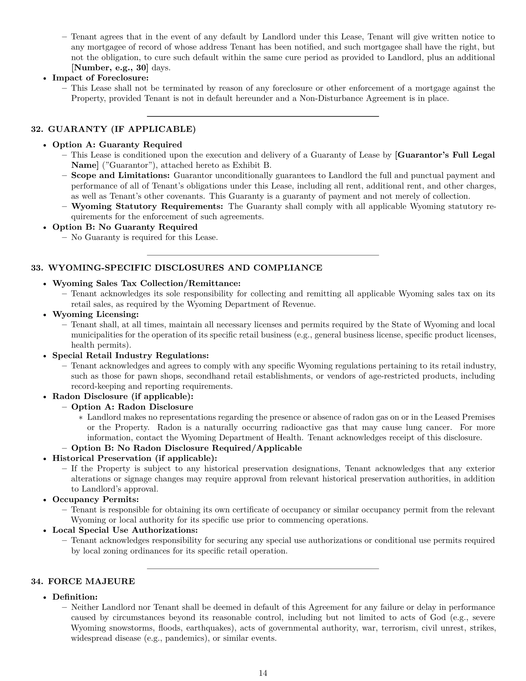 Preview page 14 of Pro Wyoming retail lease agreement template