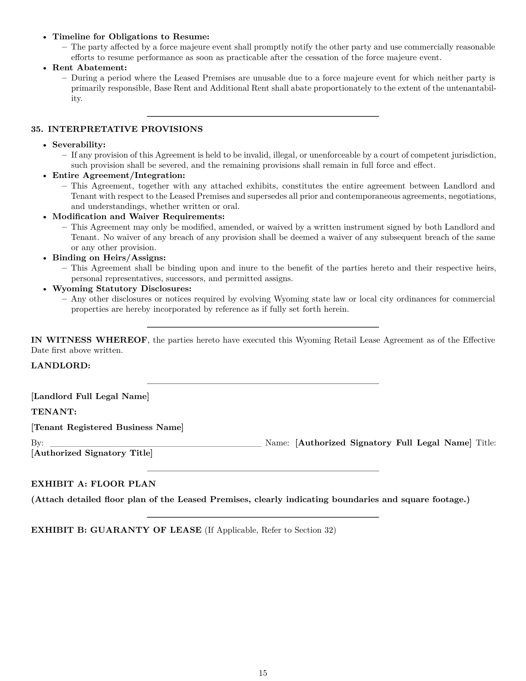Preview page 15 of Pro Wyoming retail lease agreement template