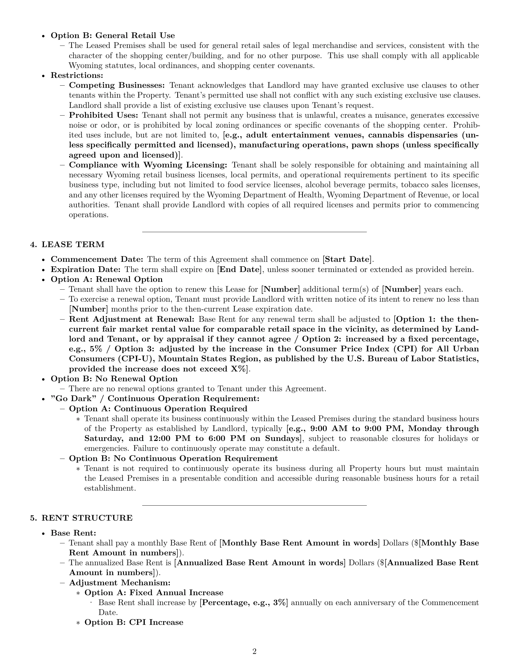Preview page 2 of Pro Wyoming retail lease agreement template