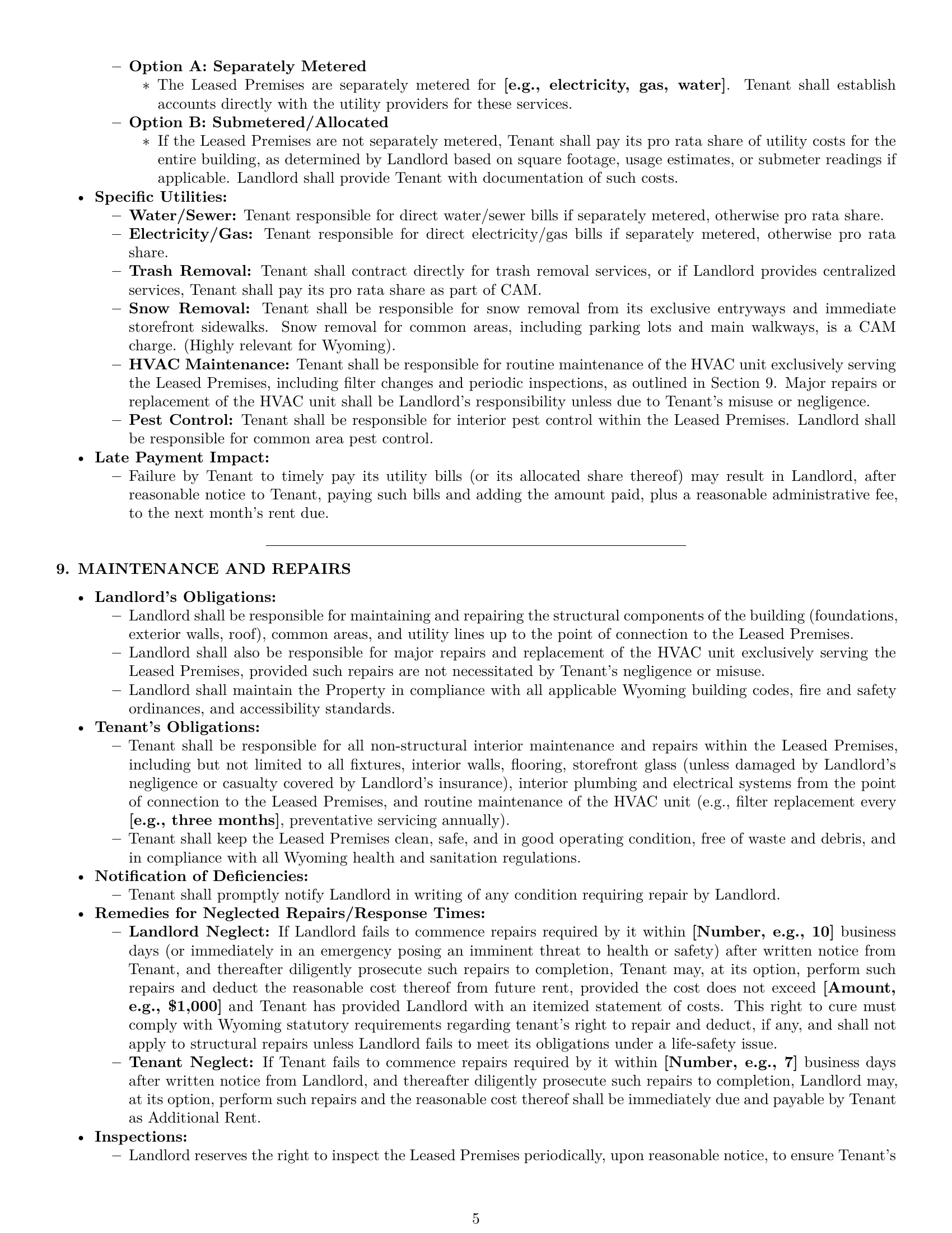 Preview page 5 of Pro Wyoming retail lease agreement template