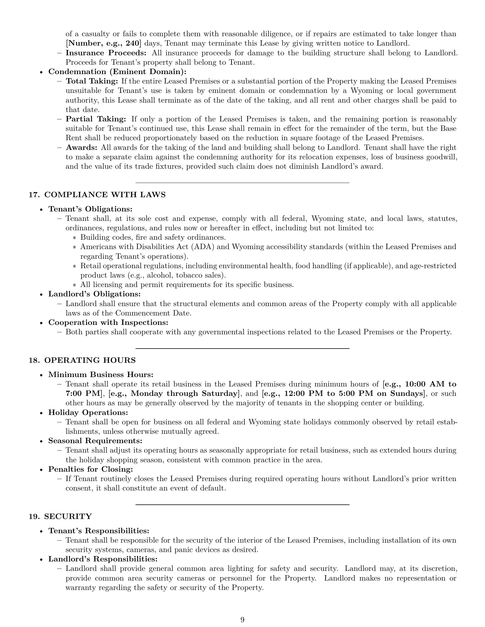 Preview page 9 of Pro Wyoming retail lease agreement template