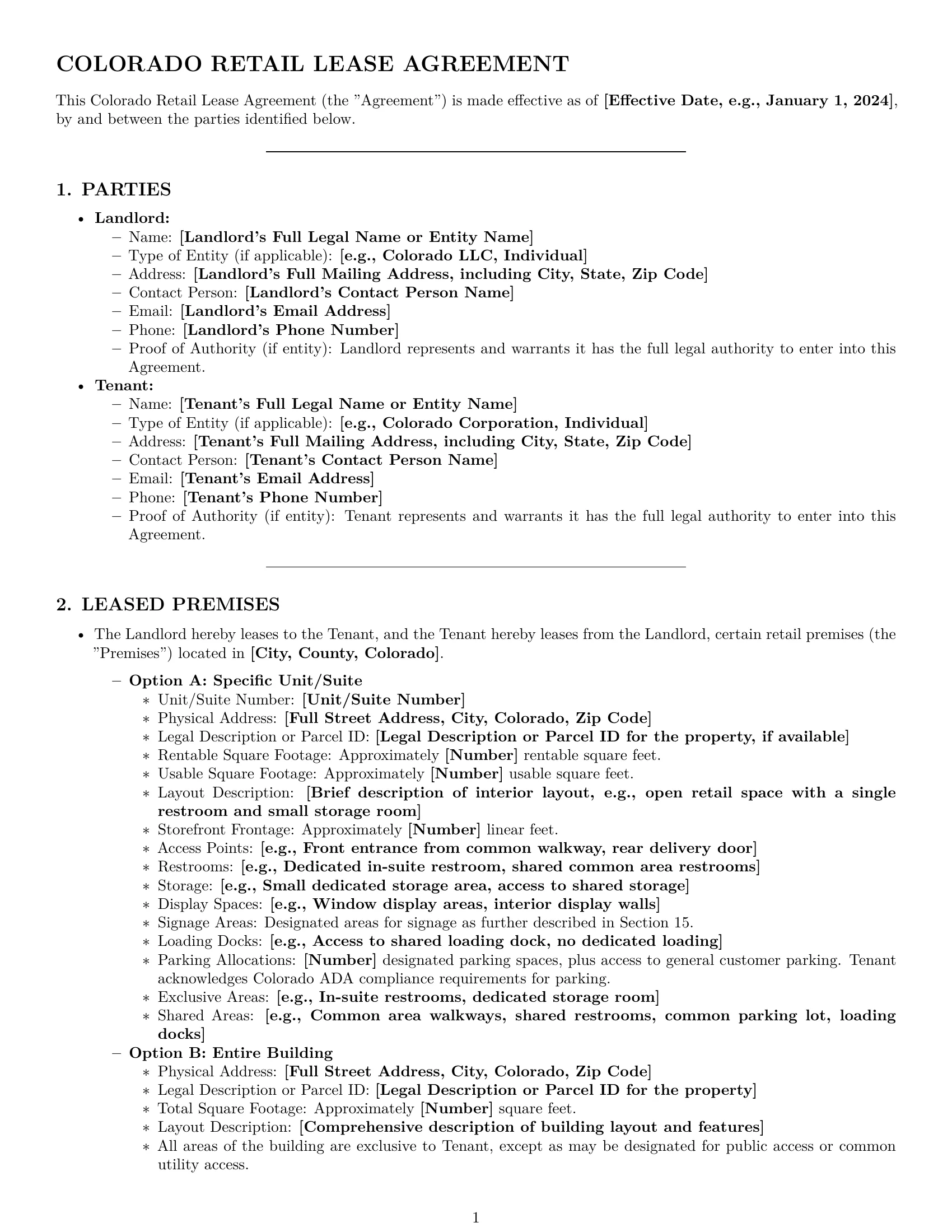 Preview page 1 of Pro Colorado retail lease agreement template