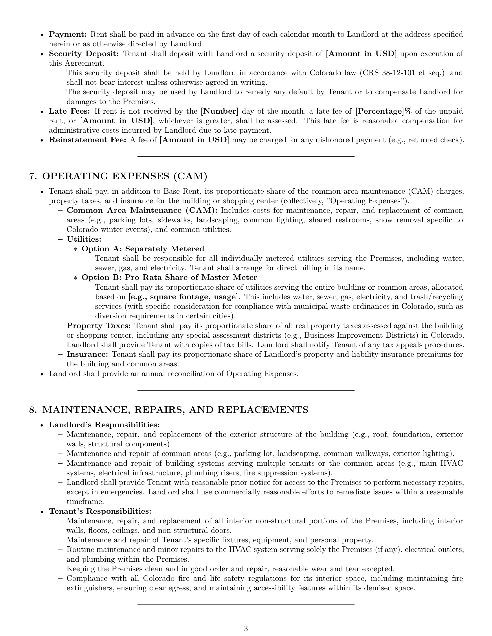 Preview page 3 of Pro Colorado retail lease agreement template