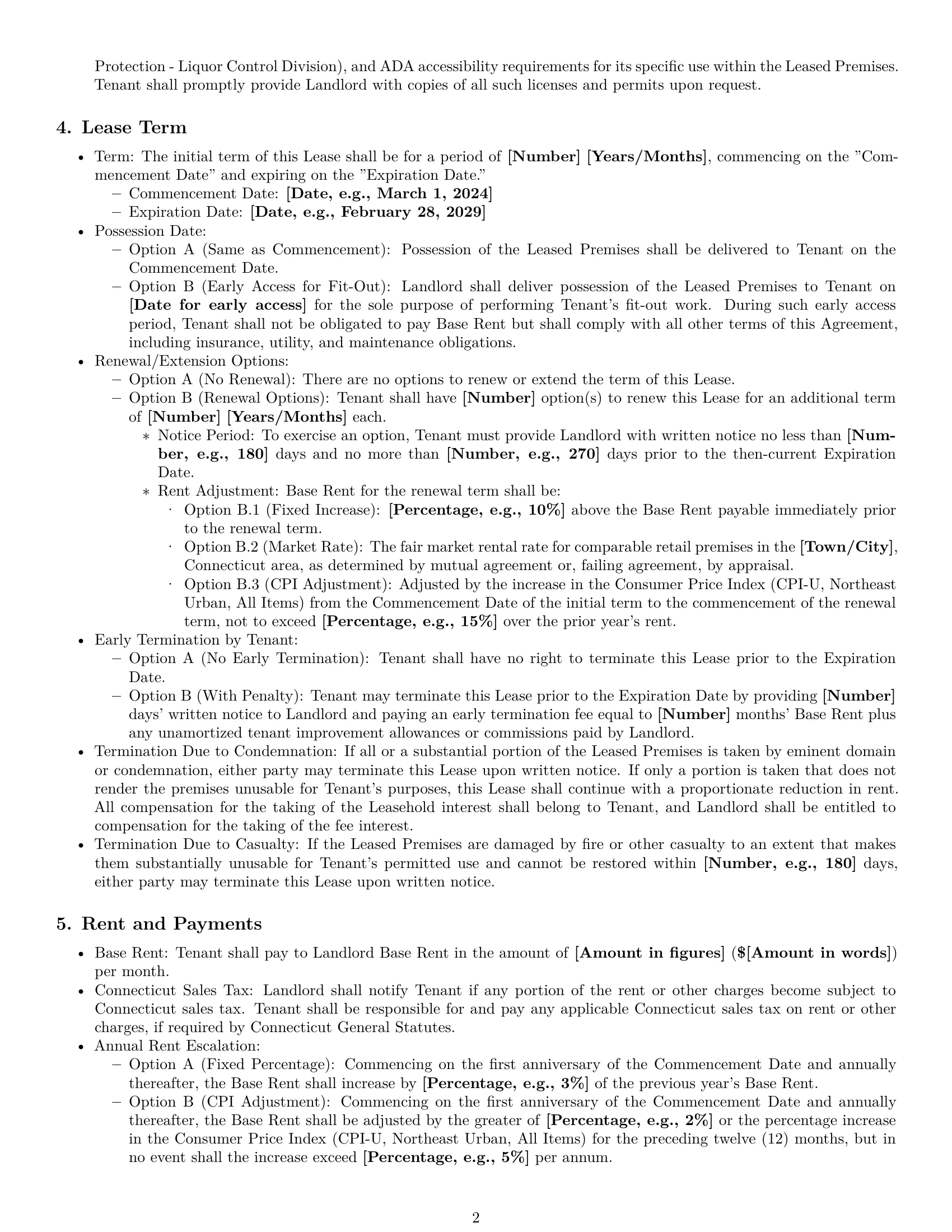 Preview page 2 of Pro Connecticut retail lease agreement template