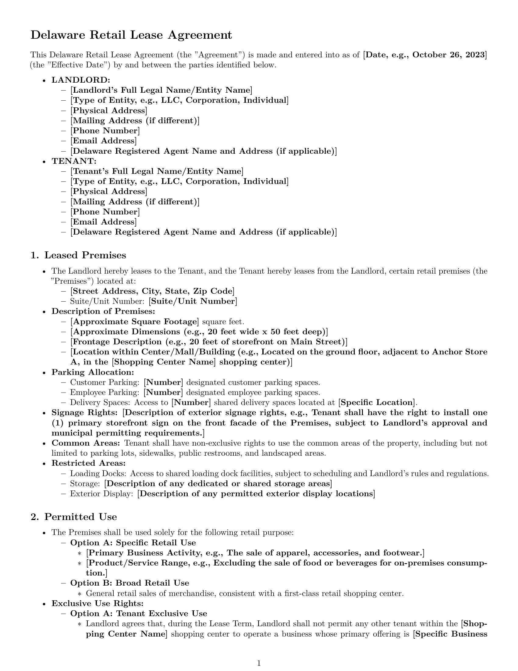 Preview page 1 of Pro Delaware retail lease agreement template